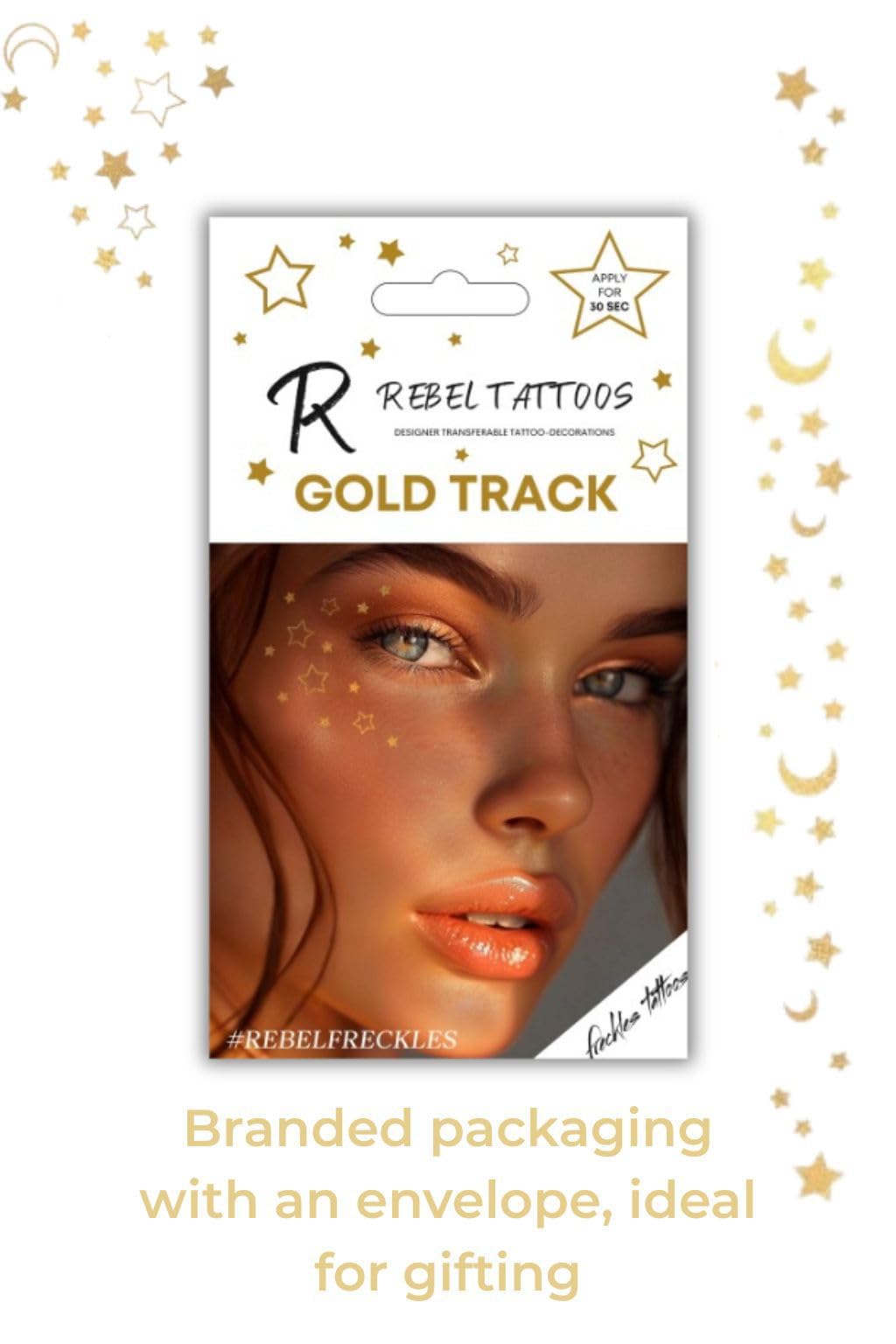 Rebel Tattoos Gold Stars Temporary Freckles — 2 Patches in 1 Envelope