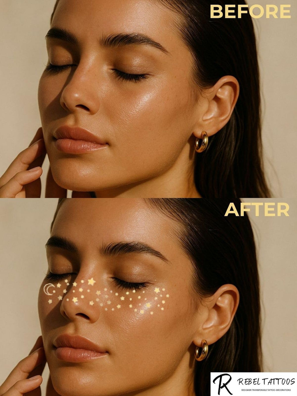 Rebel Tattoos Gold Stars Temporary Freckles — 2 Patches in 1 Envelope