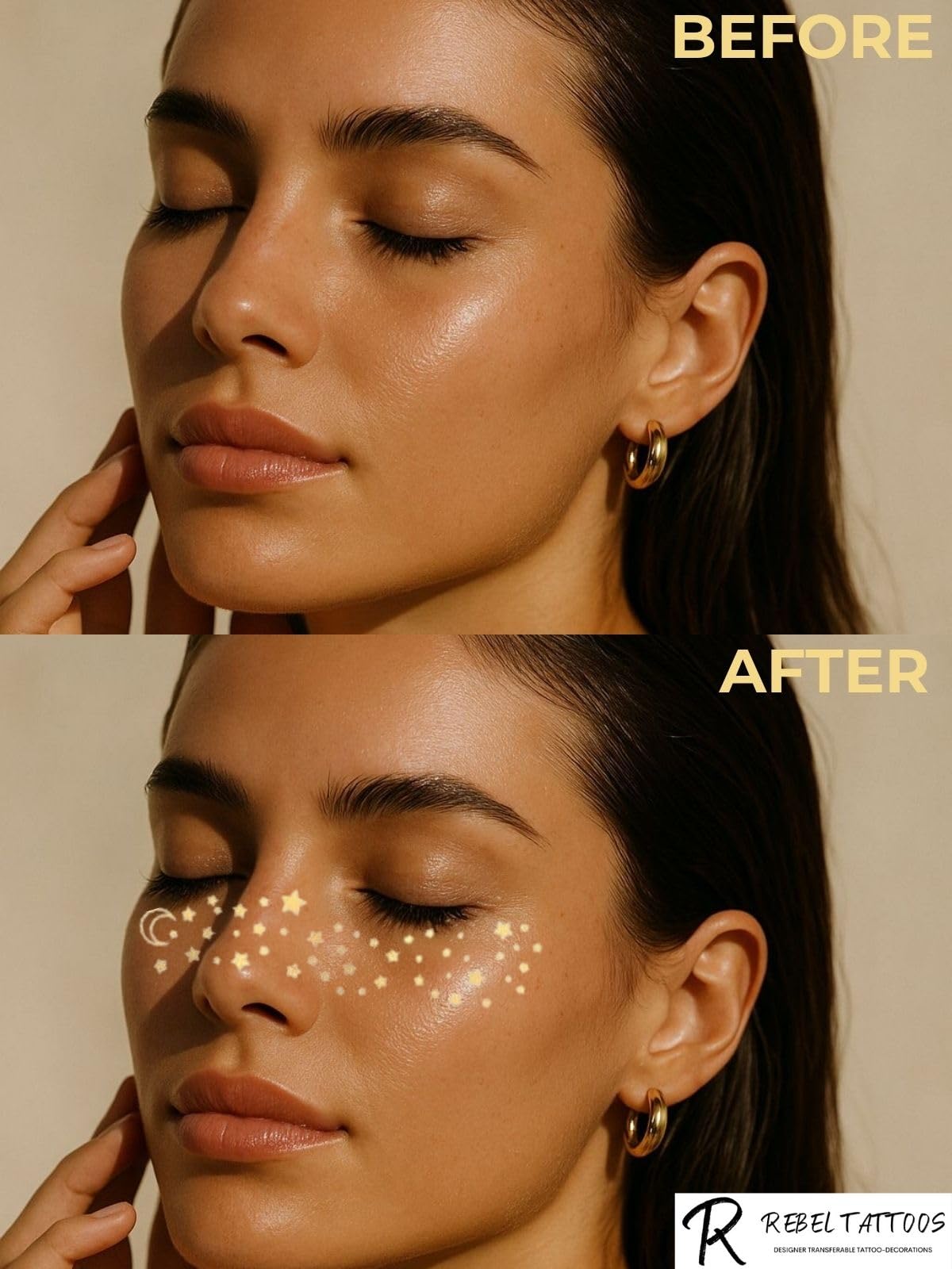 Rebel Tattoos Gold Stars Temporary Freckles — 2 Patches in 1 Envelope