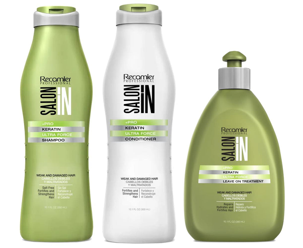 Recamier Professional Salon In +Pro Keratin Ultra Force 3-Piece Hair Care Bundle – Shampoo, Conditioner & Treatment