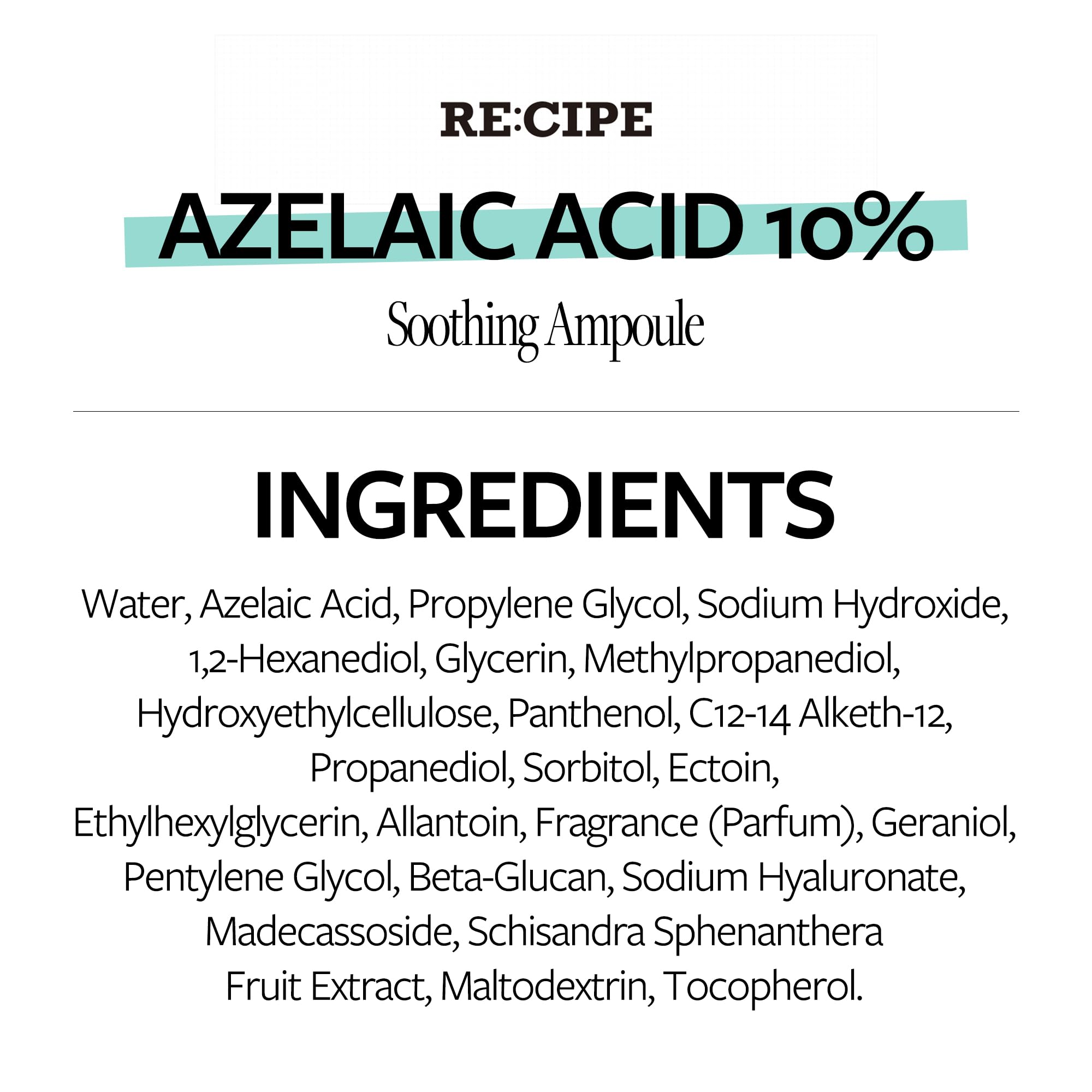 RE:CIPE Azelaic Acid 10% Soothing Ampoule – Calming Serum for Sensitive Skin | 1.01 fl oz