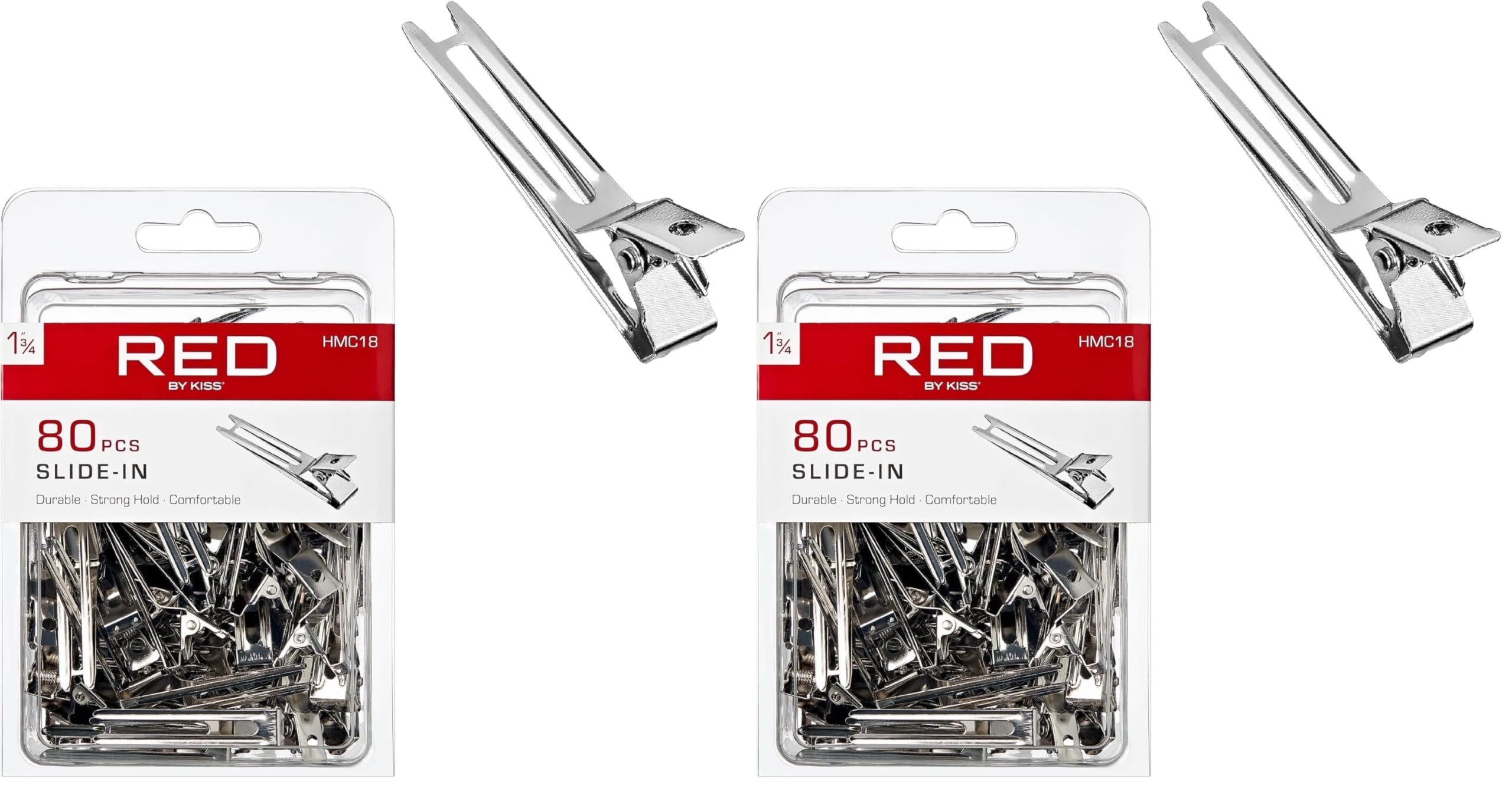 RED by Kiss 80pcs Slide-In Hair Clips 1.75-inch Durable Metal for Dreads & Twists (Pack of 2)