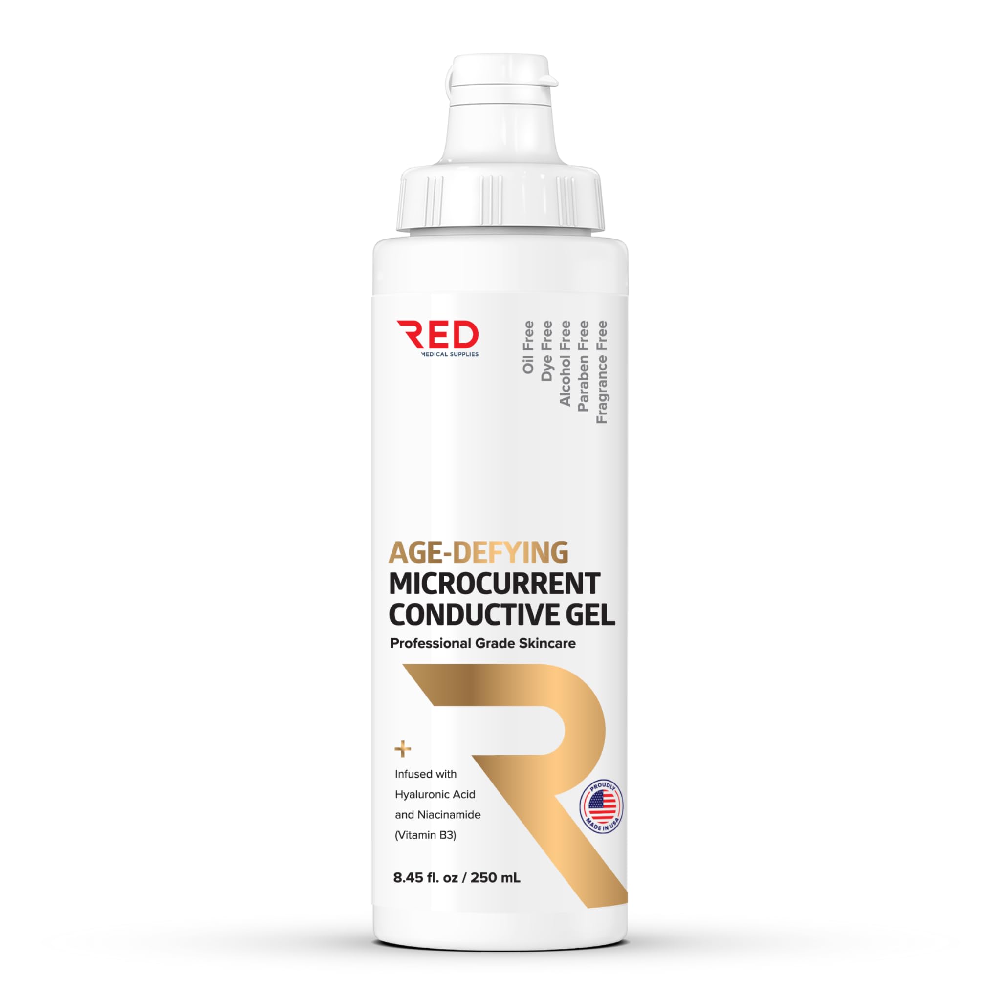 Red Medical Supplies Age-Defying Microcurrent Conductive Gel with Hyaluronic Acid & Niacinamide, 8.45 oz – Long-Lasting, Non-Greasy, Hypoallergenic