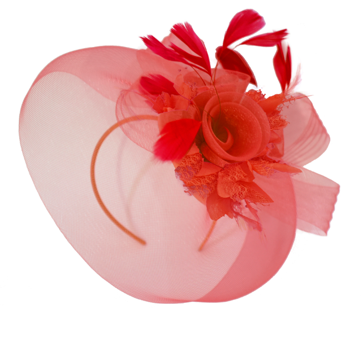 Scarlet Red Classic Pop Hat Veil Fascinator on Headband and Clip