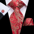 Red Paisley Silk Tie - With Matching Cufflinks & Pocket Square