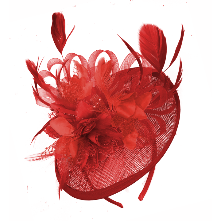 Scarlet Red Sinamay Hoop Fascinator for Weddings on Headband