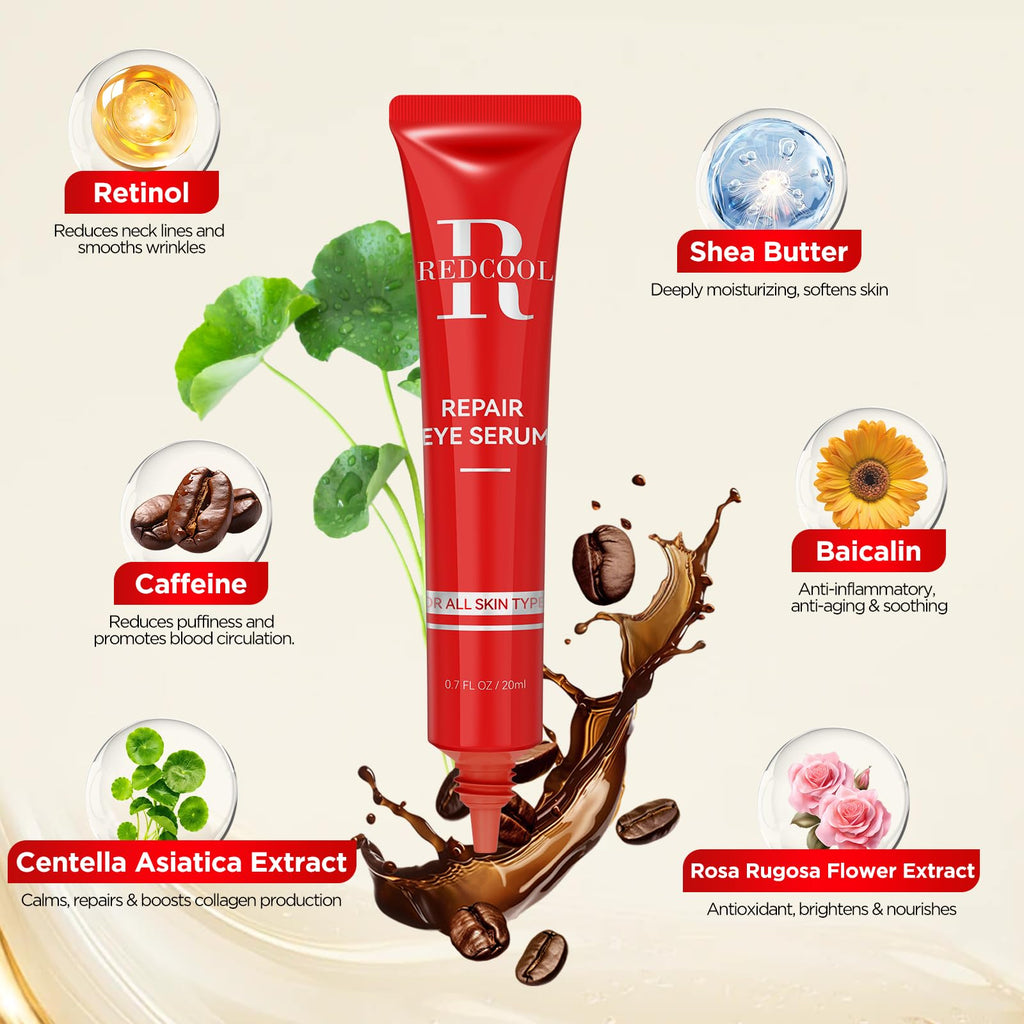 Redcool Caffeine Eye Serum – Dark Circles, Puffiness & Anti-Aging, 0.7 oz