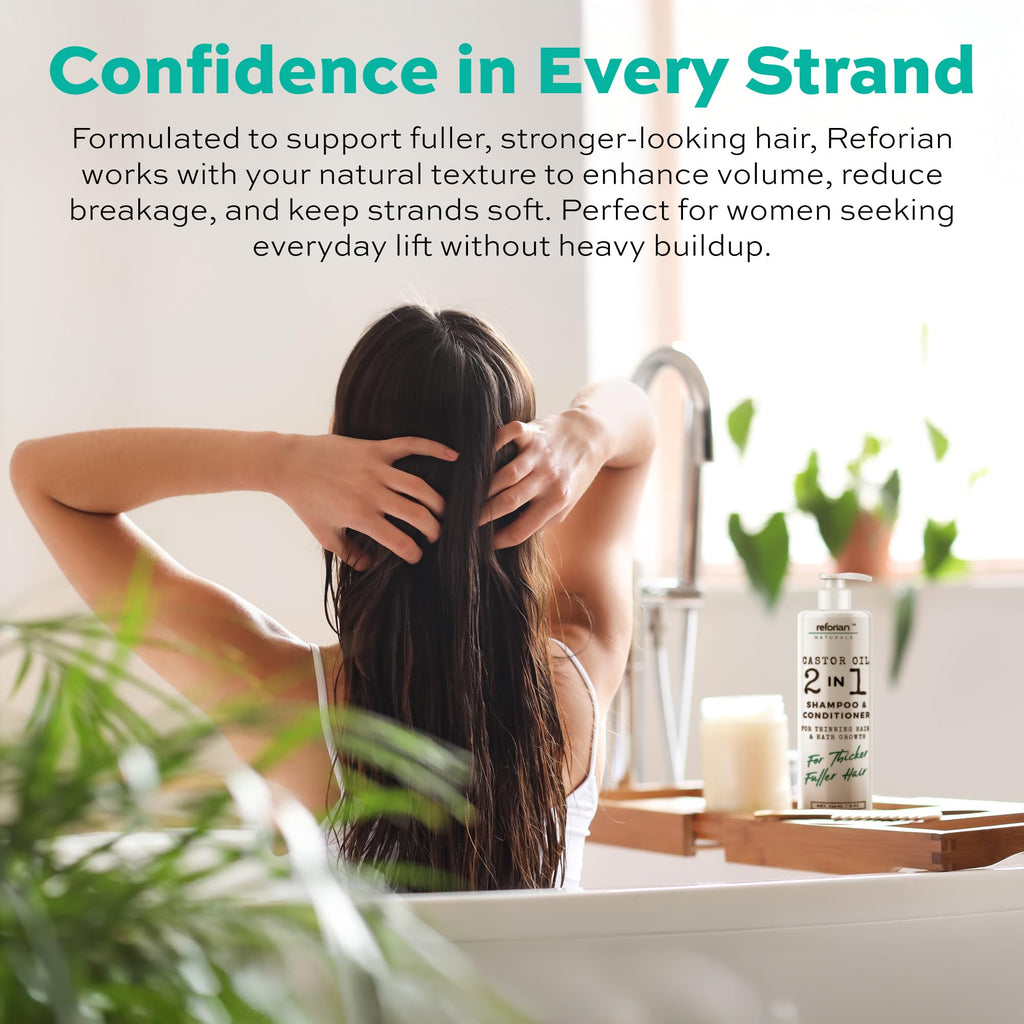 Reforian Castor Oil 2-in-1 Shampoo & Conditioner for Hair Growth – Sulfate-Free, Color-Safe (8oz)