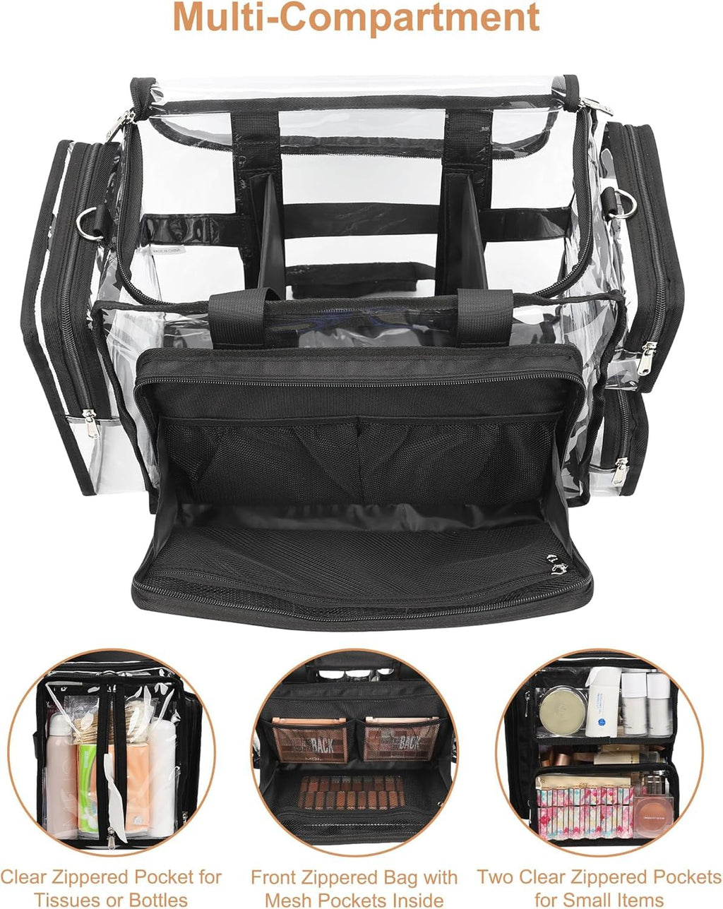 Relavel Clear Makeup Bag with 2 Small Pouches – Portable Pro MUA Kit Organizer