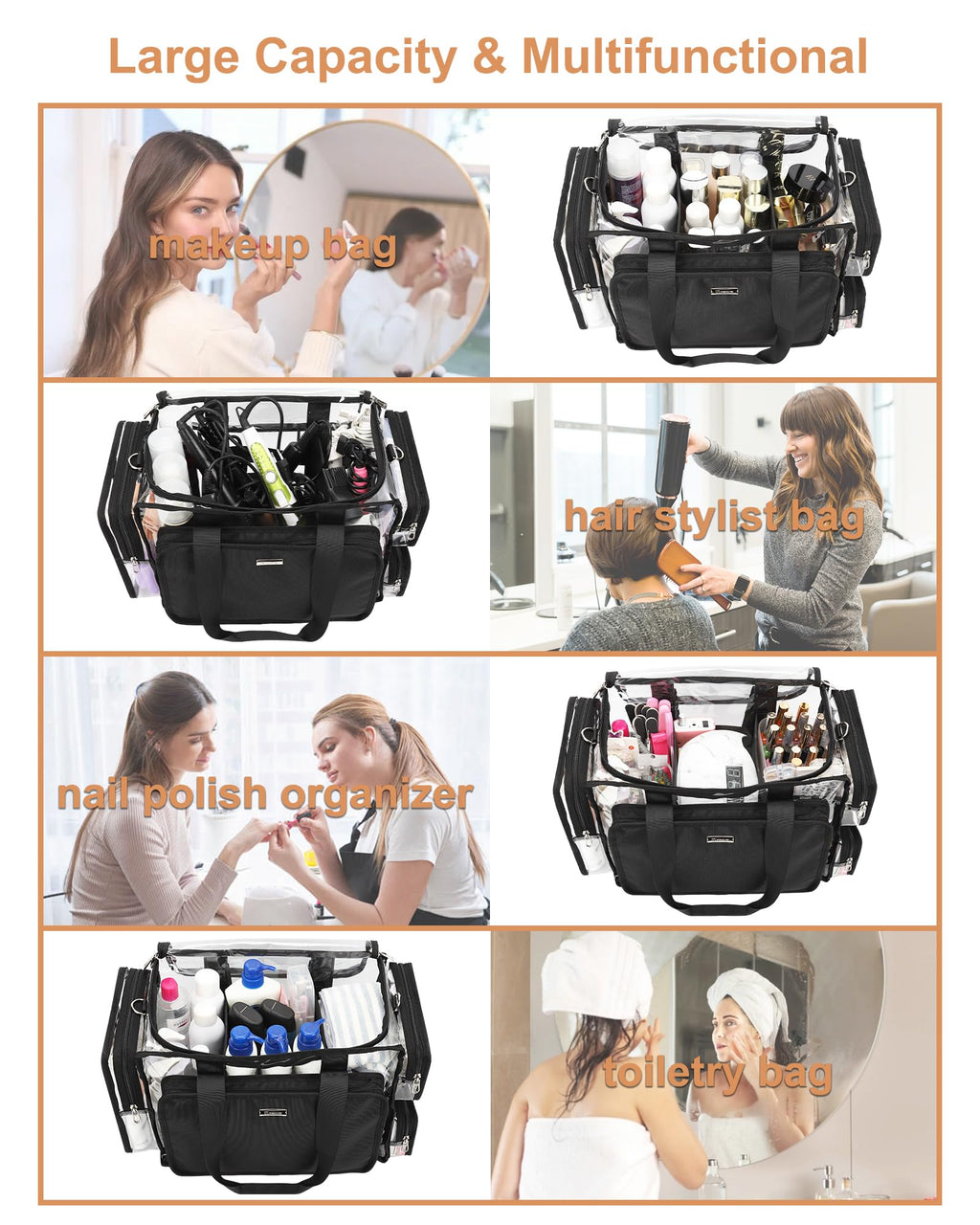 Relavel Clear Makeup Bag Extra Large – Makeup Artist Kit, Transparent Storage Organizer for Travel
