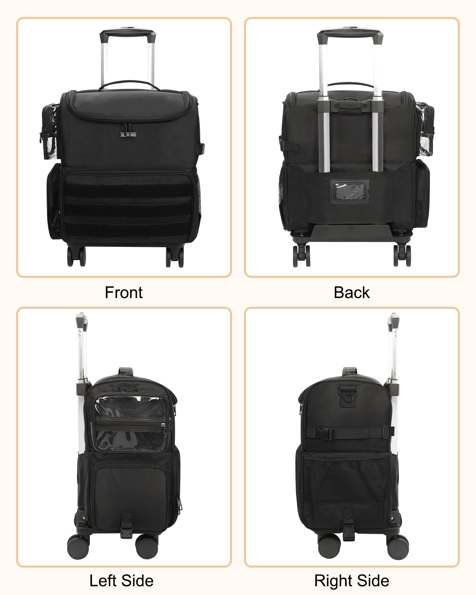 Relavel Rolling Makeup Train Case on Wheels | 360° Spinner & 4 Clear Bags