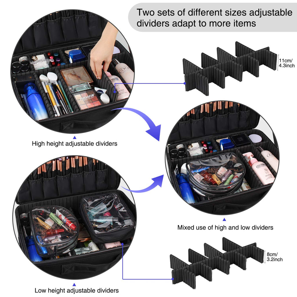 Relavel Extra Large Makeup Case – Premium Travel Train Case with Adjustable Dividers