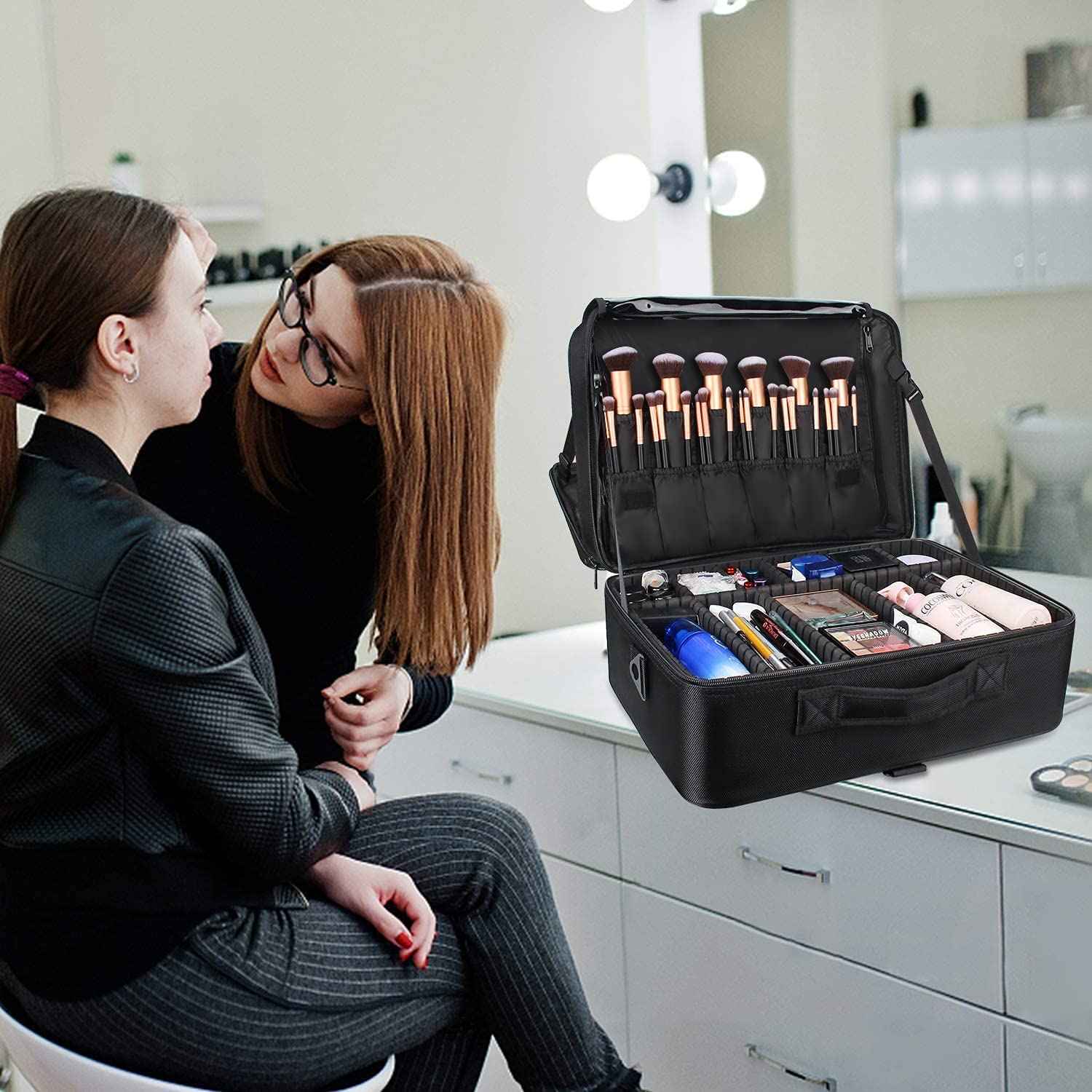 Relavel Extra Large Makeup Case – Premium Travel Train Case with Adjustable Dividers