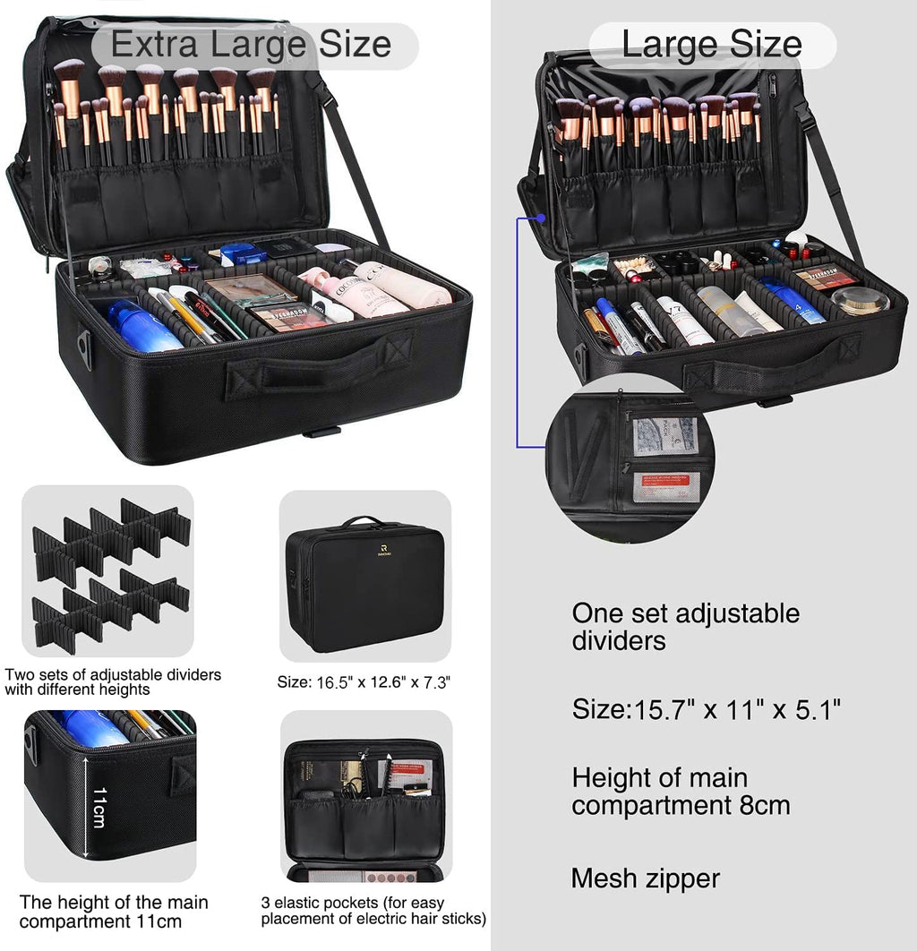 Relavel Extra Large Makeup Case – Premium Travel Train Case with Adjustable Dividers