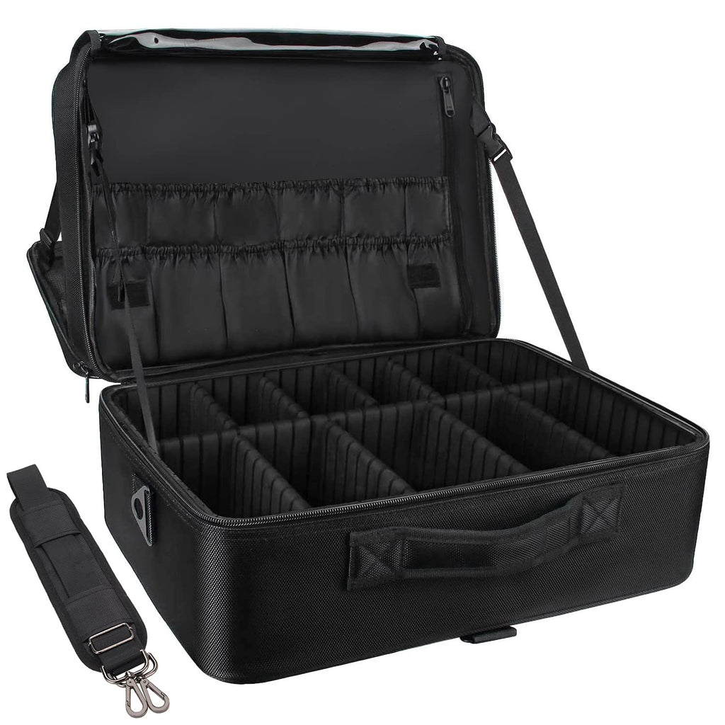 Relavel Extra Large Makeup Case – Premium Travel Train Case with Adjustable Dividers
