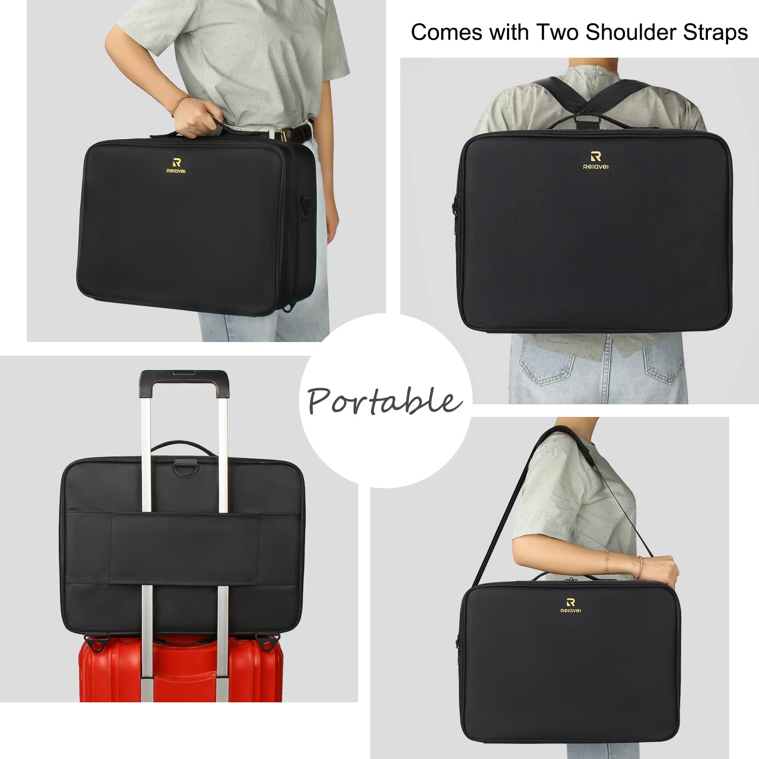 Relavel Extra Large Makeup Case – Premium Travel Train Case with Adjustable Dividers