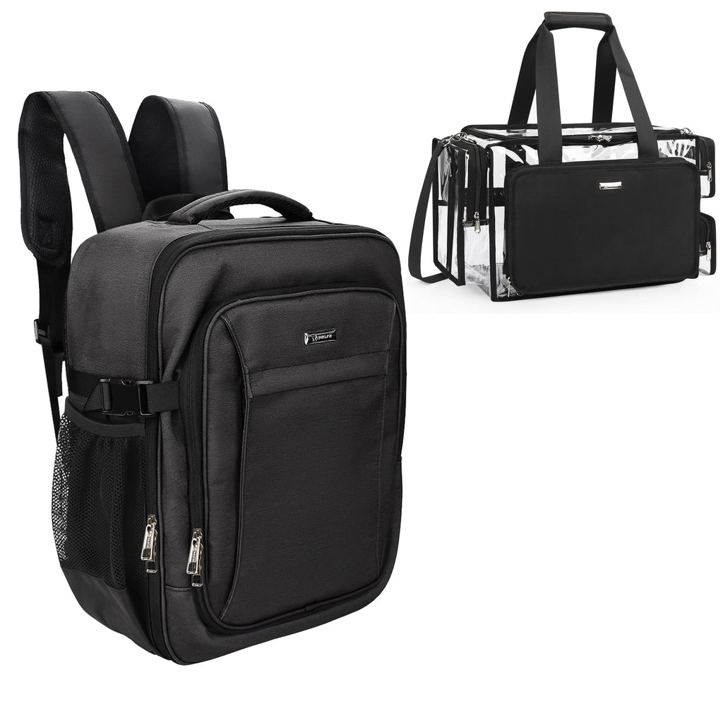 Relavel Professional Makeup Backpack & Large Clear Makeup Bag – Adjustable Dividers