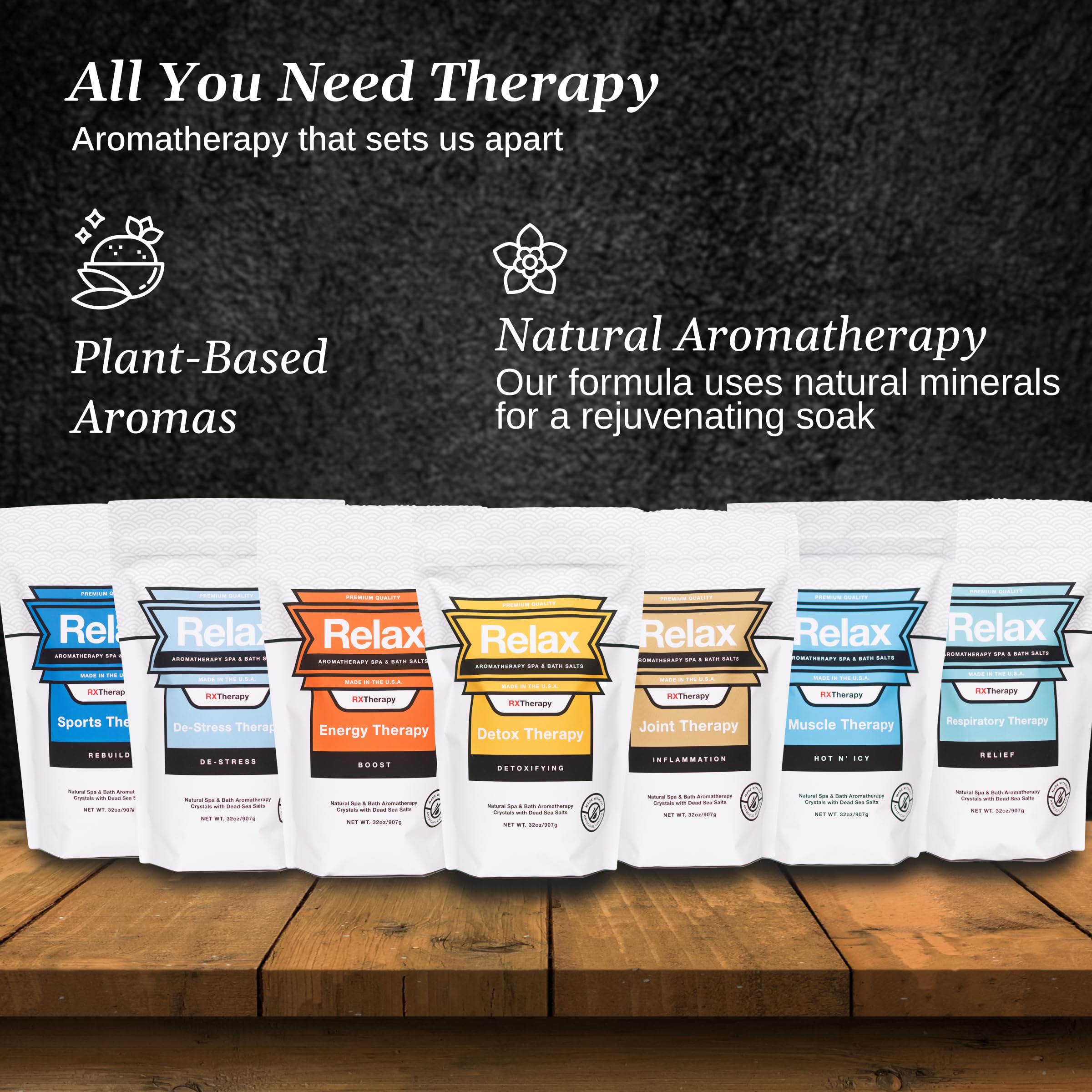 Relax Spa & Bath RX Therapy 7-Pack: Epsom & Dead Sea Aromatherapy Bath Salts