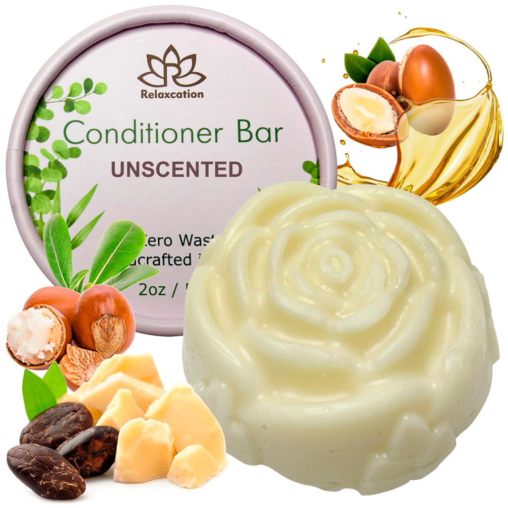 Relaxcation Organic Conditioner Bar for Damaged Hair – Unscented, Handmade in USA