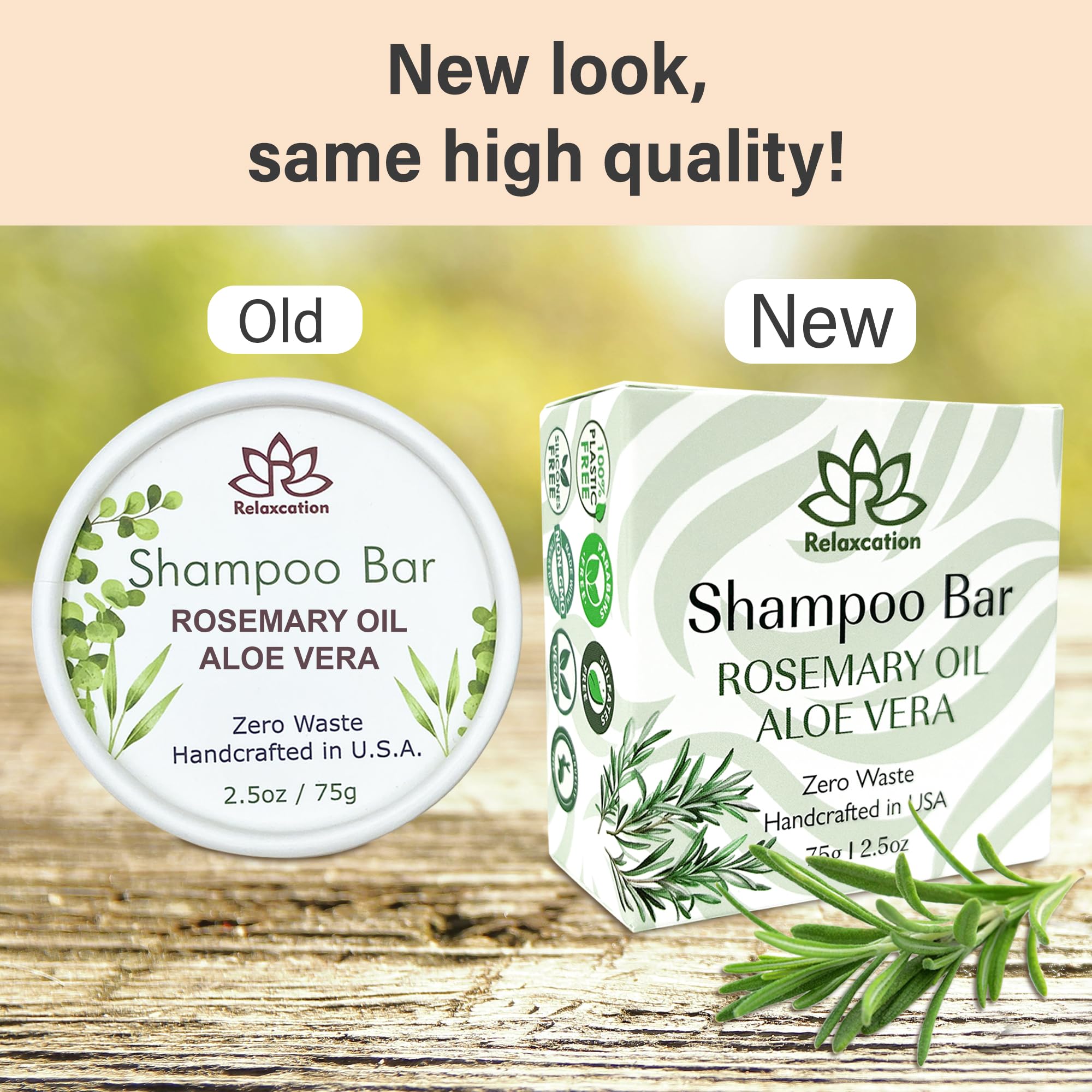 Relaxcation Organic Rosemary & Aloe Vera Solid Shampoo Bar 2-Pack – Refreshing, Hydrating Hair Care