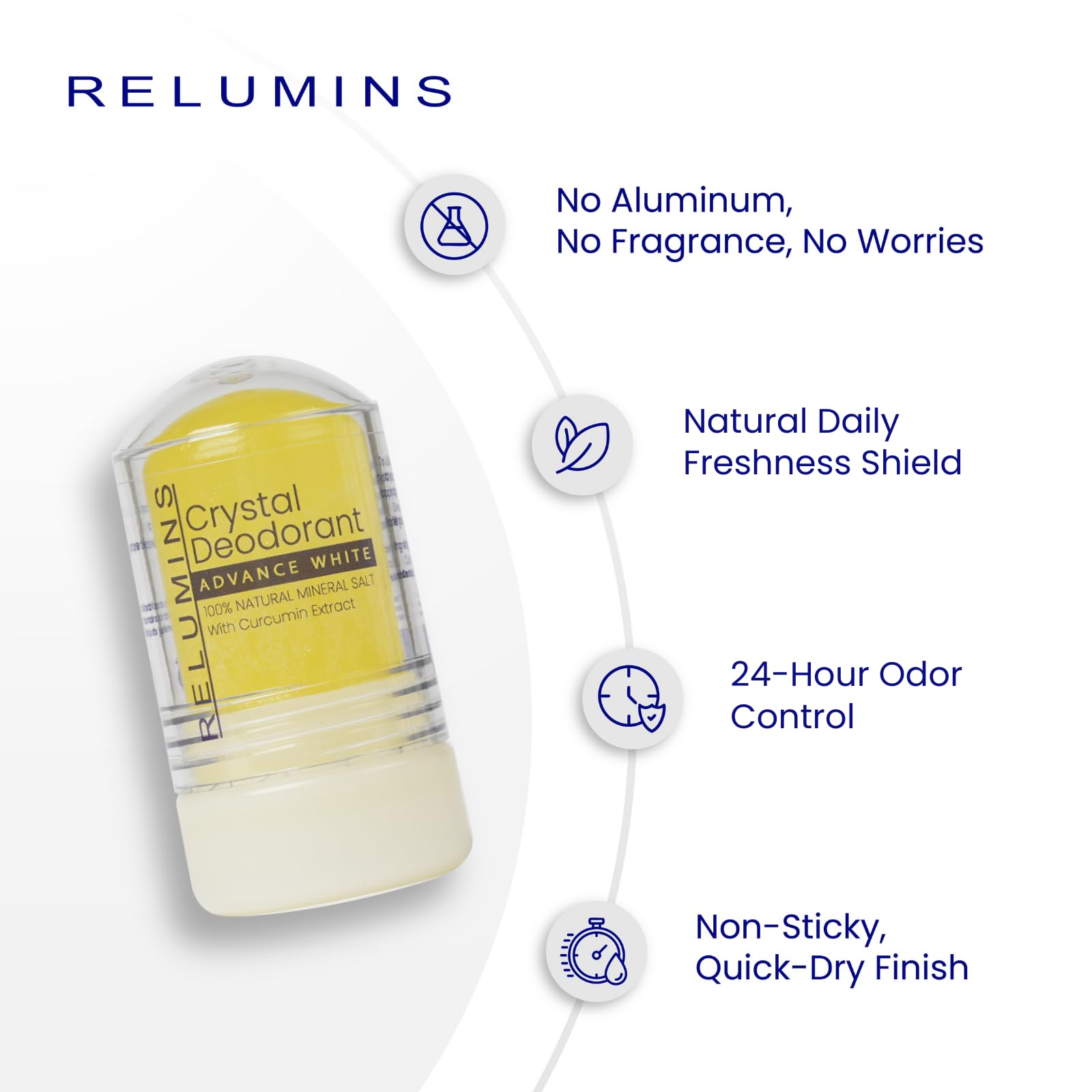 Relumins Cucurmin Crystal Deodorant – Aluminum-Free Mineral Roll-On, 60g x 3