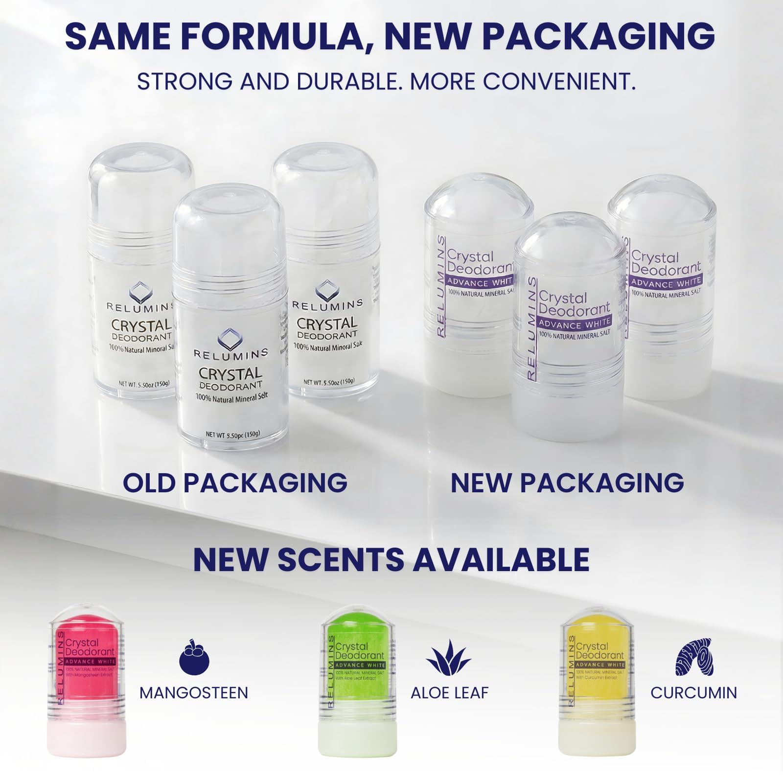 Relumins Cucurmin Crystal Deodorant – Aluminum-Free Mineral Roll-On, 60g x 3