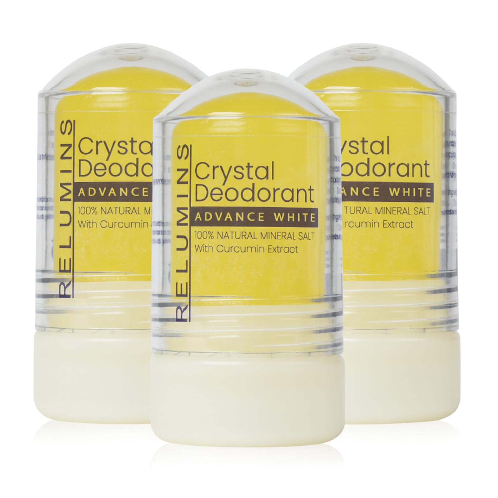 Relumins Cucurmin Crystal Deodorant – Aluminum-Free Mineral Roll-On, 60g x 3
