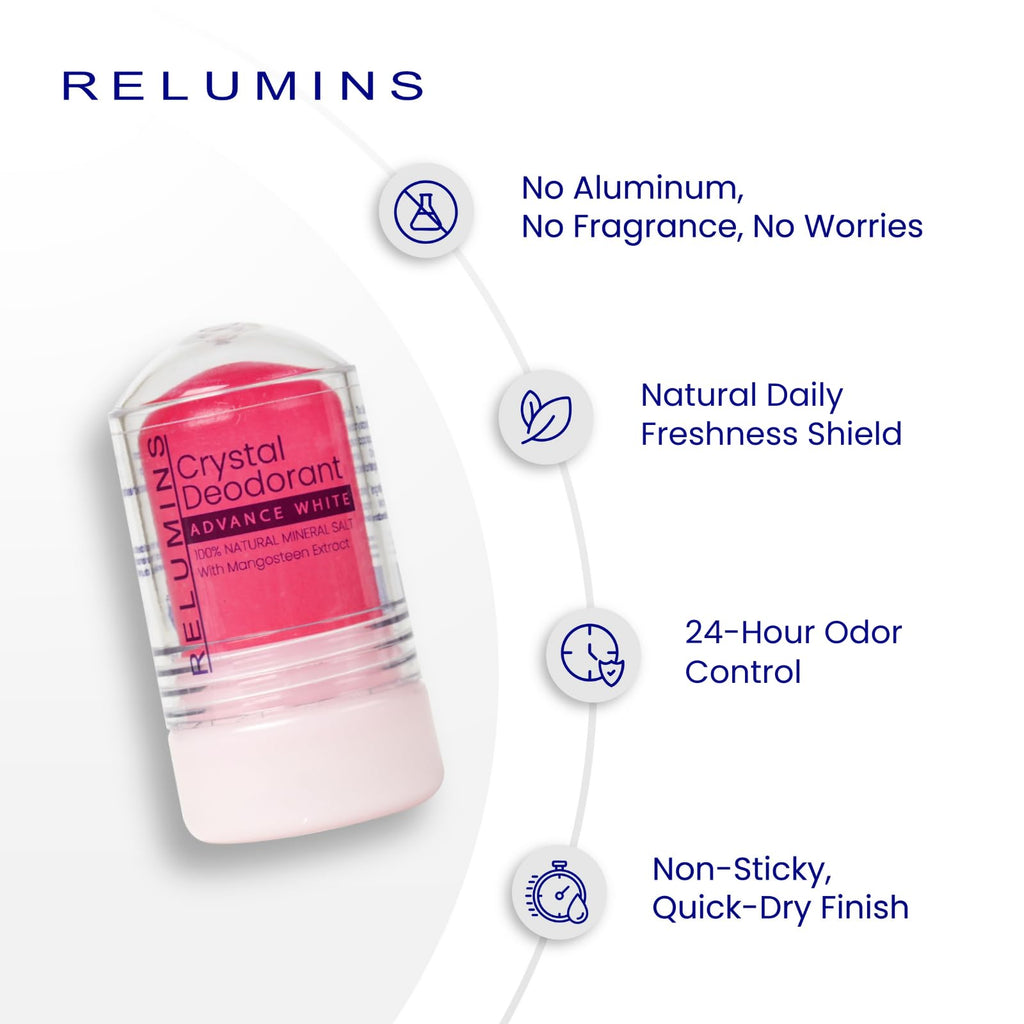 Relumins Mangosteen Crystal Deodorant – Aluminum-Free Mineral Salt Roll-On (60g x 3)