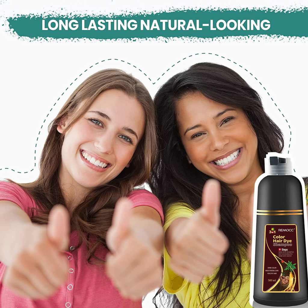 Remocc Instant Chestnut Hair Dye Shampoo 3 in 1 – 100% Gray Coverage in Minutes, 500ml