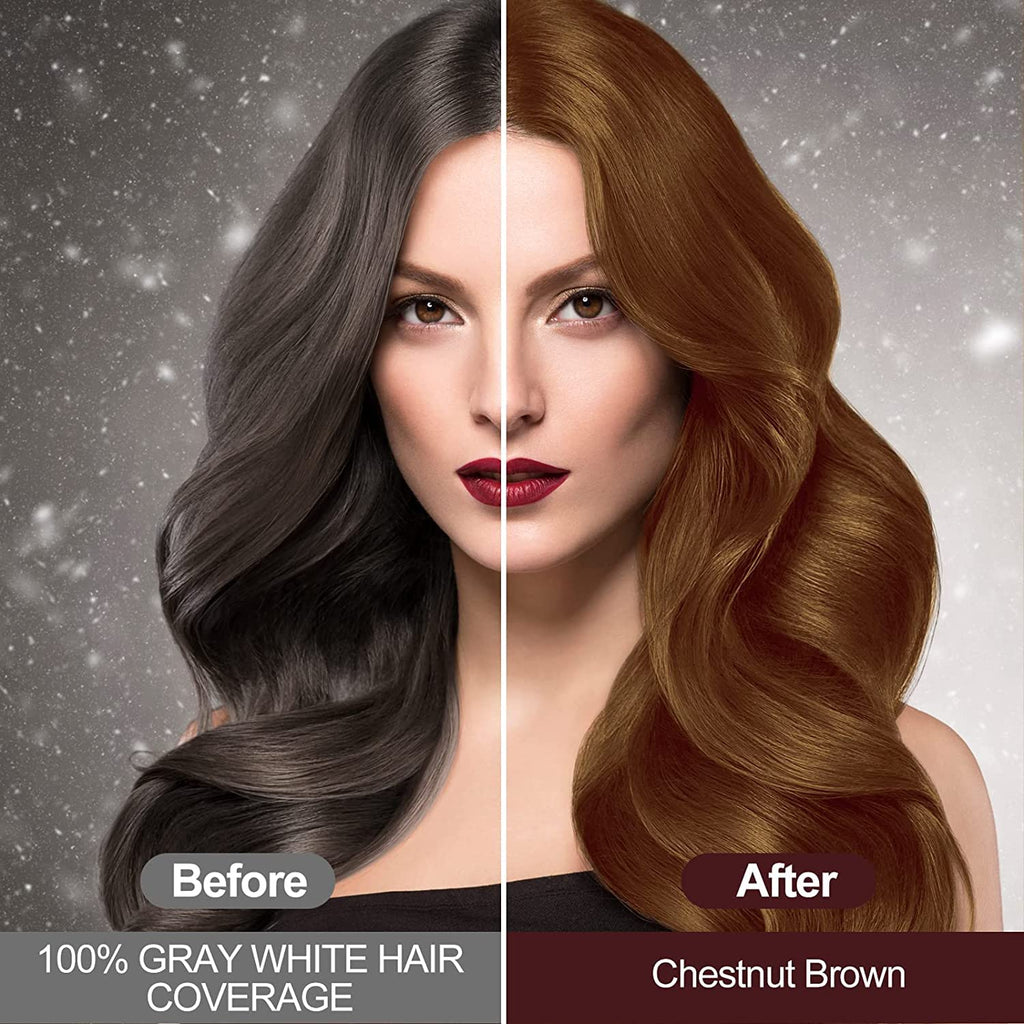 Remocc Instant Chestnut Hair Dye Shampoo 3 in 1 – 100% Gray Coverage in Minutes, 500ml