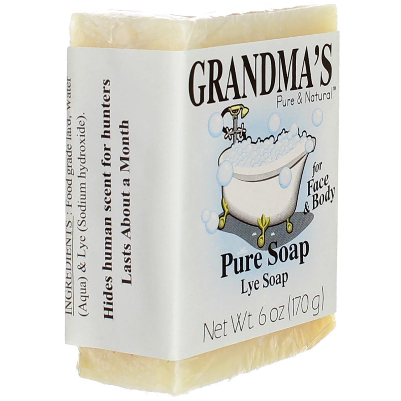 Remwood- Grandmas Pure Lye Soap Bar - 6 oz Unscented Face & Body Wash | No Detergents, Dyes or Fragrances