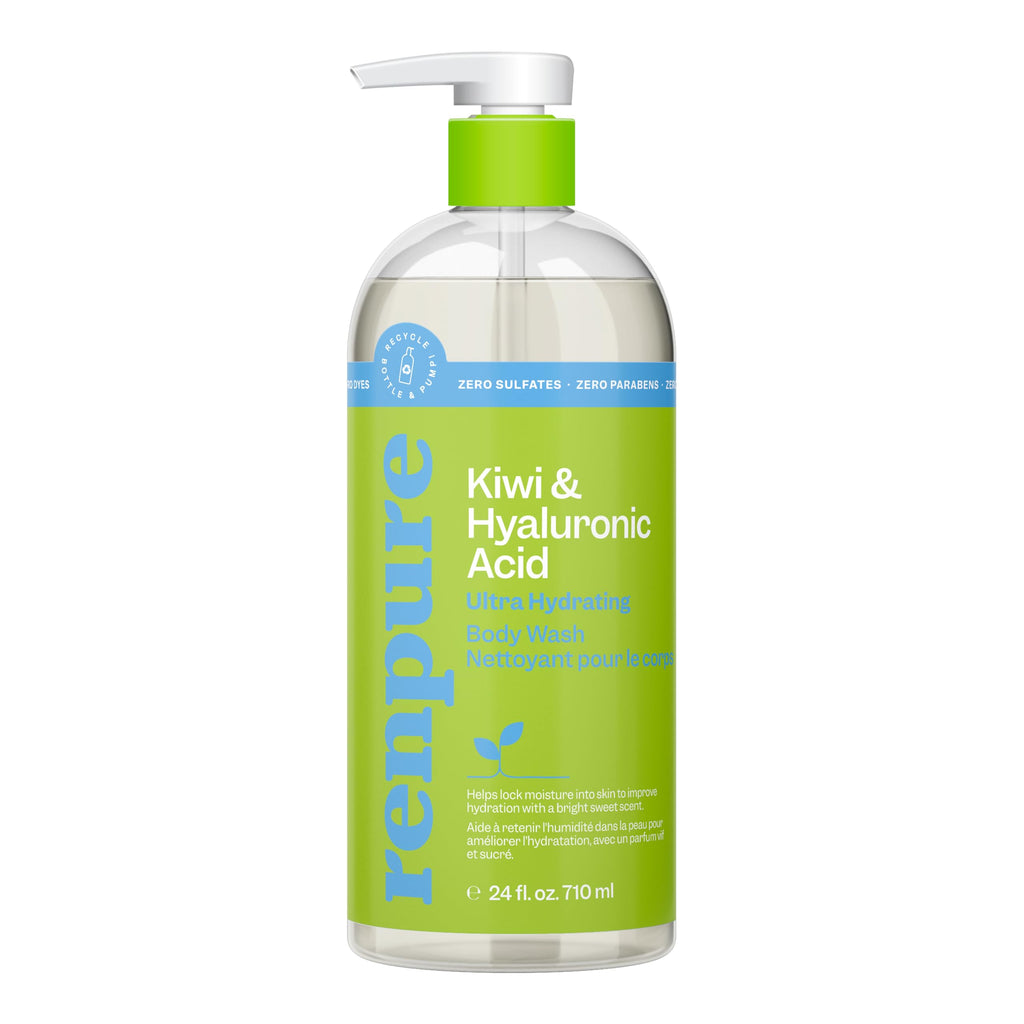 Renpure Kiwi & Hyaluronic Acid Ultra Hydrating Body Wash – Gentle, Hydrating Cleanse in Recyclable Pump Bottle | 24 fl oz