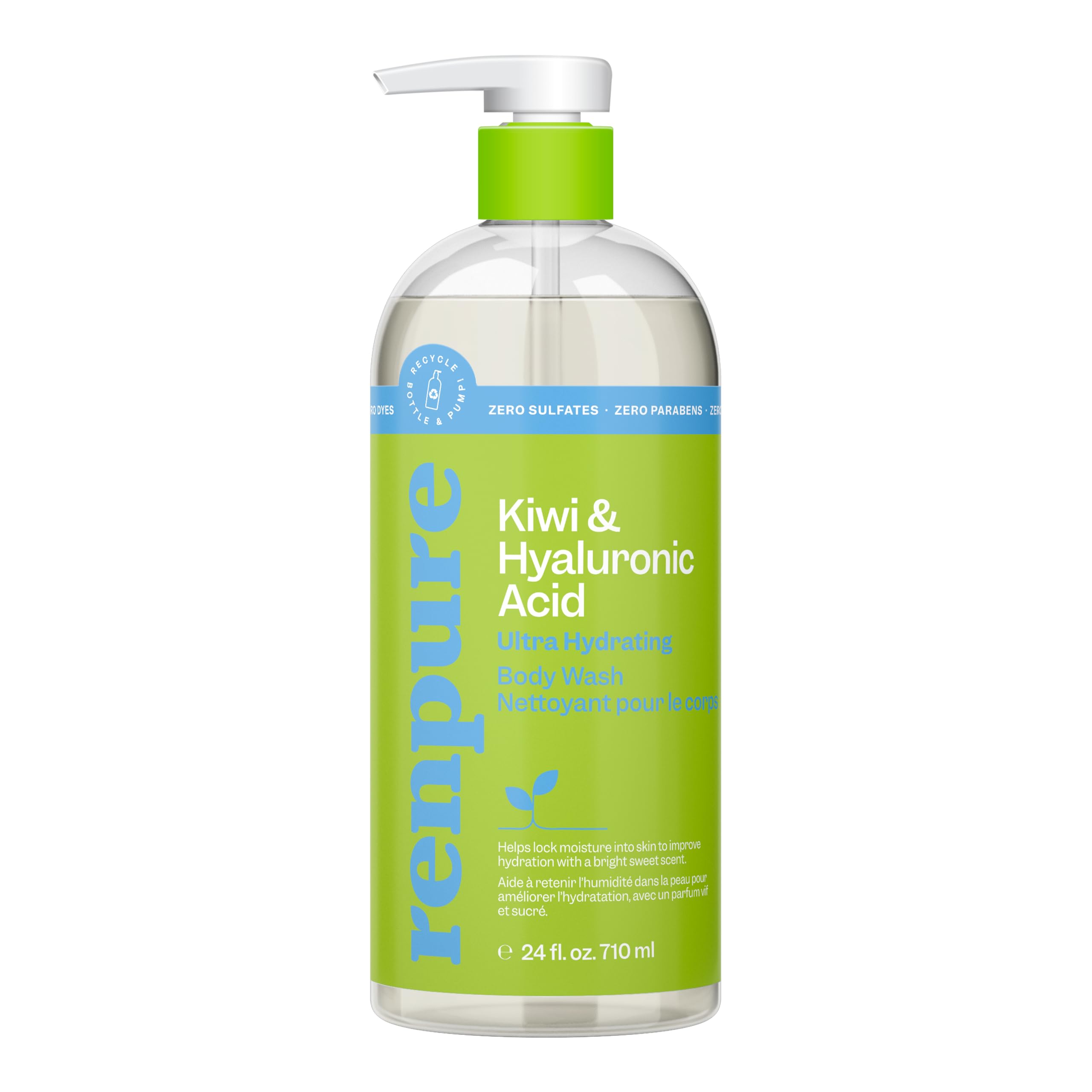 Renpure Kiwi & Hyaluronic Acid Ultra Hydrating Body Wash – Gentle, Hydrating Cleanse in Recyclable Pump Bottle | 24 fl oz