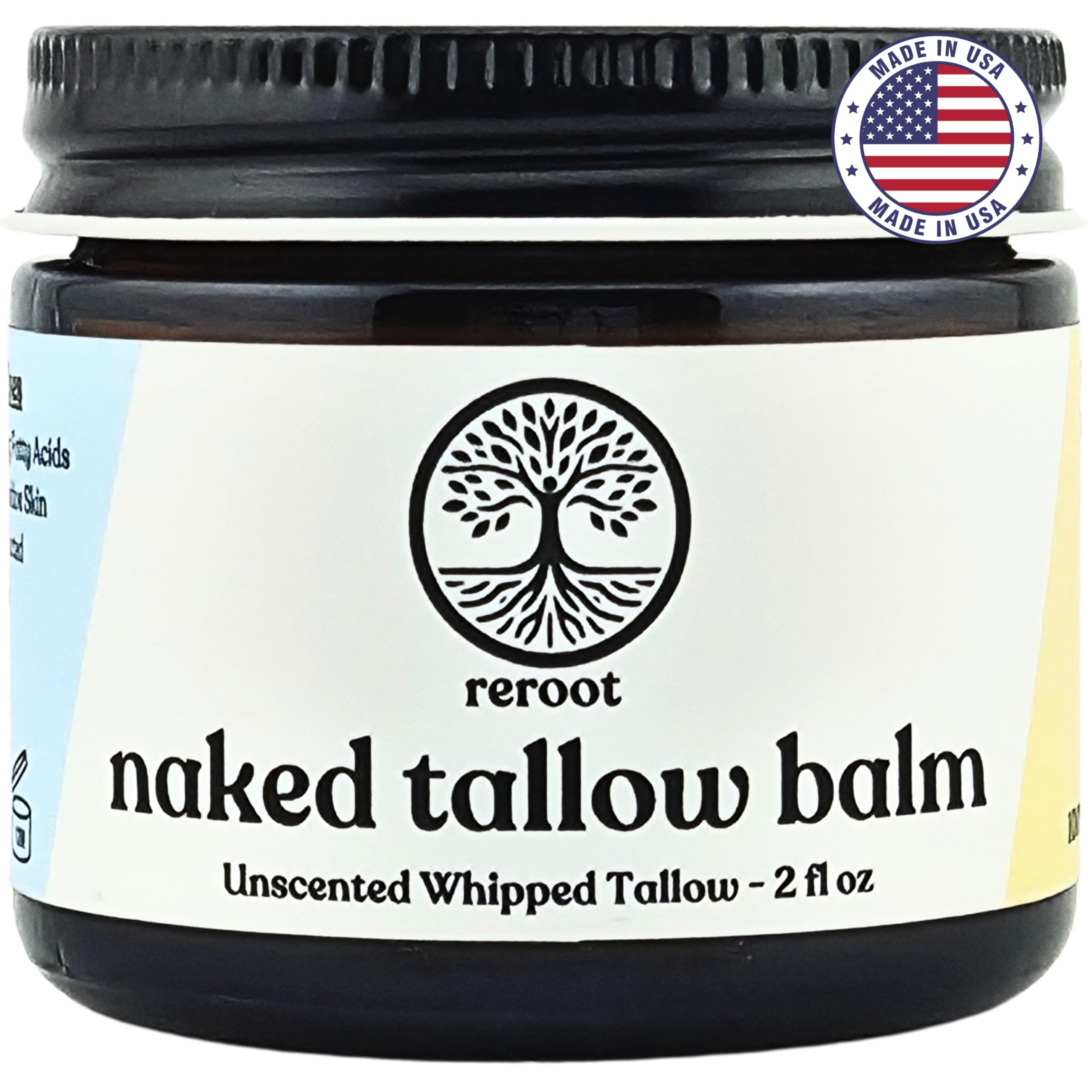 Reroot Organics Naked Tallow Balm – 1 Ingredient, Grass-Fed Beef Tallow, 2oz