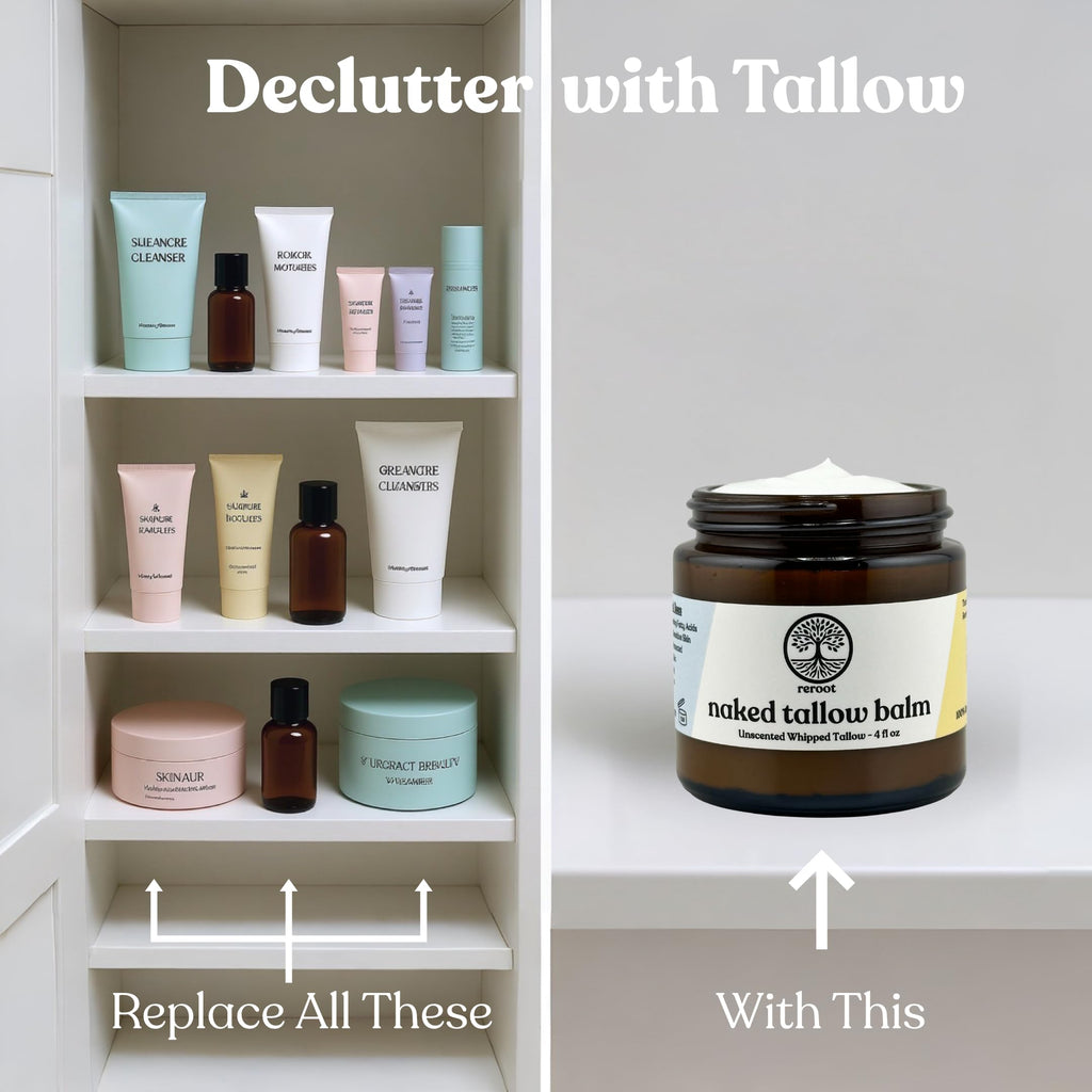 Reroot Organics Naked Tallow Balm – 1-Ingredient Grass-Fed Beef Tallow (4oz)