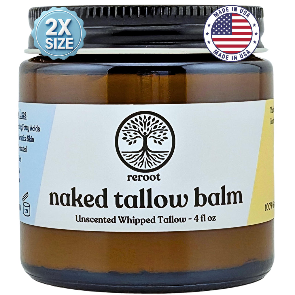 Reroot Organics Naked Tallow Balm – 1-Ingredient Grass-Fed Beef Tallow (4oz)