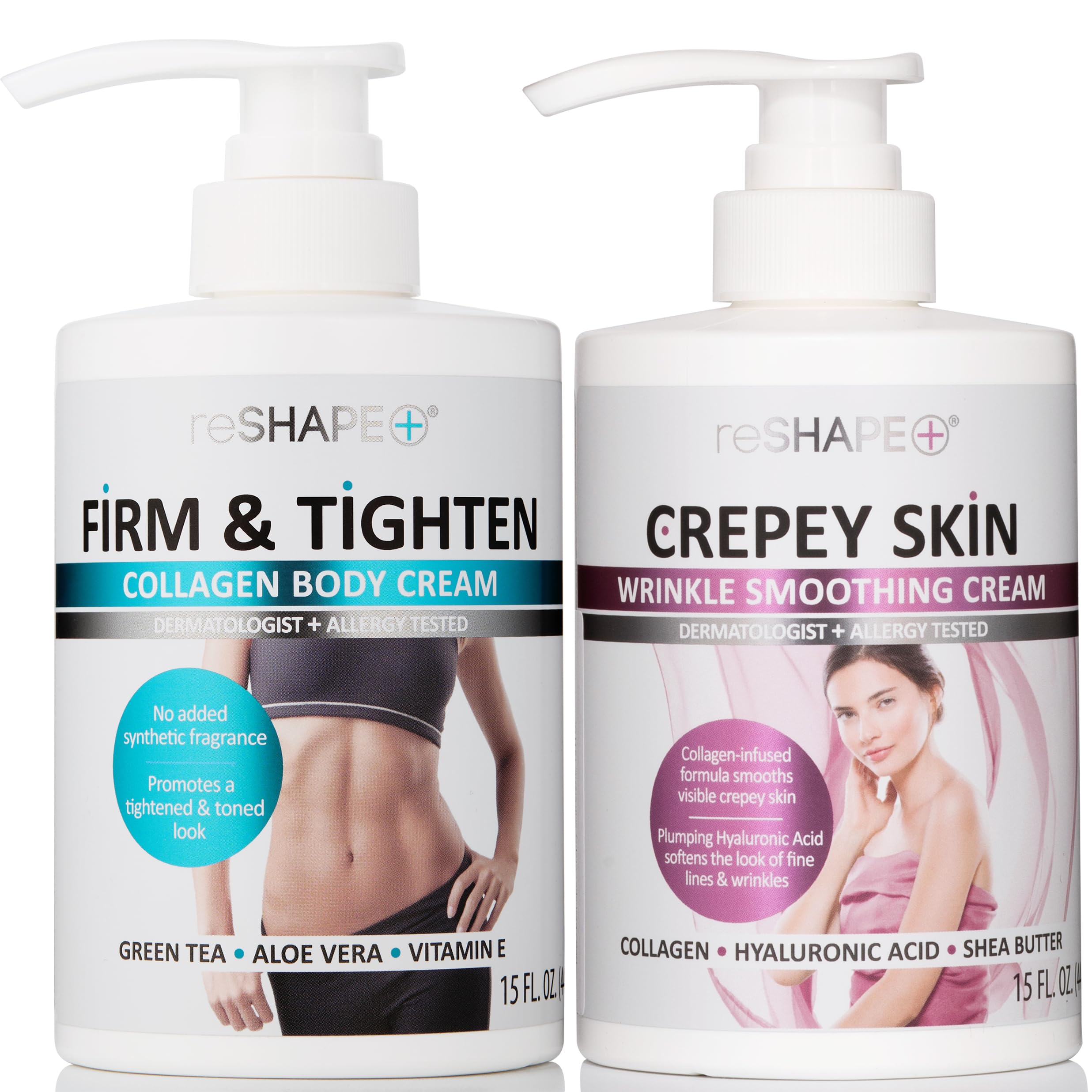 Reshape+ Collagen Body Cream + Crepey Skin Treatment Set — Hydration & Firming (15 oz x 2)