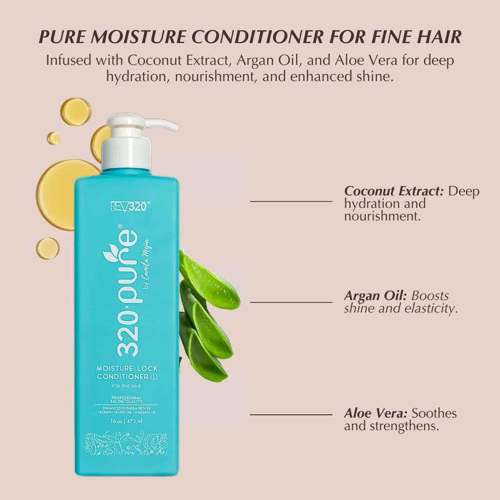 Rev320 320Pure Moisture Lock Conditioner – Lightweight Hydration for Fine & Color-Treated Hair, 16oz