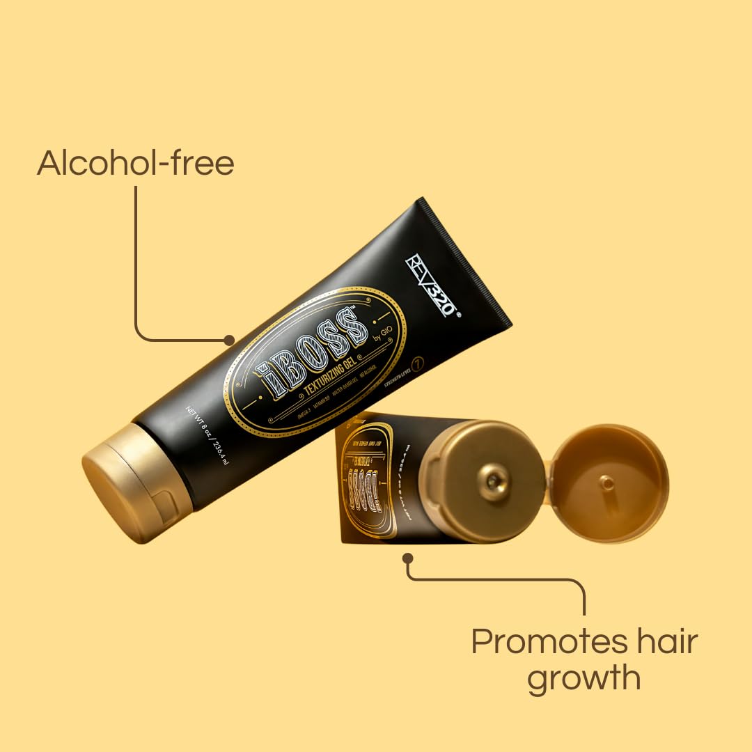 Rev320 iBOSS Texturizing Hair Gel for Men – Strong Hold, Dandruff & UV Protection, 18 oz