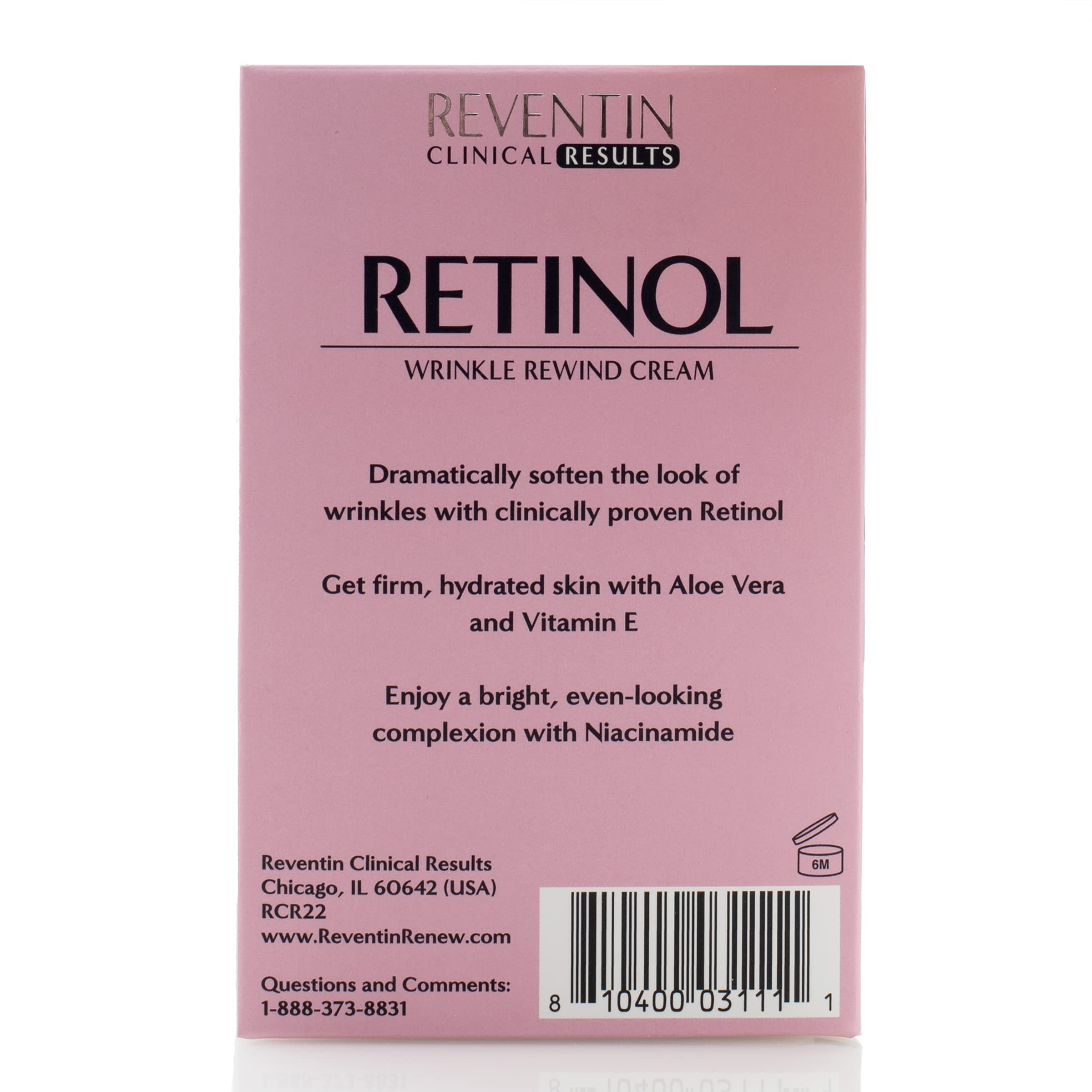 Reventin Clinical Results Retinol Wrinkle Rewind Night Cream – Anti Aging Moisturizer with Aloe Vera, Vitamin E, Niacinamide | 1.5 Fl Oz