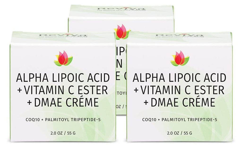 Reviva Labs DMAE Cream with Alpha Lipoic Acid & Vitamin C Ester – Firming Neck & Face Cream (3-pack, 2 oz each)