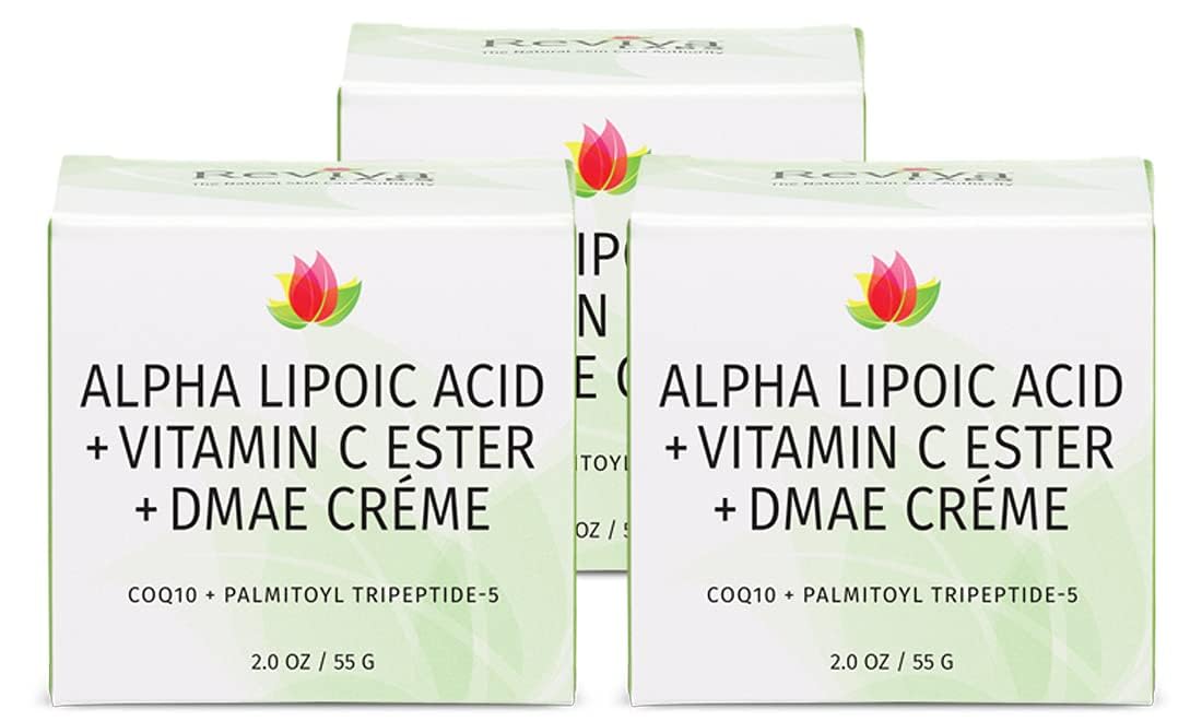 Reviva Labs DMAE Cream with Alpha Lipoic Acid & Vitamin C Ester – Firming Neck & Face Cream (3-pack, 2 oz each)