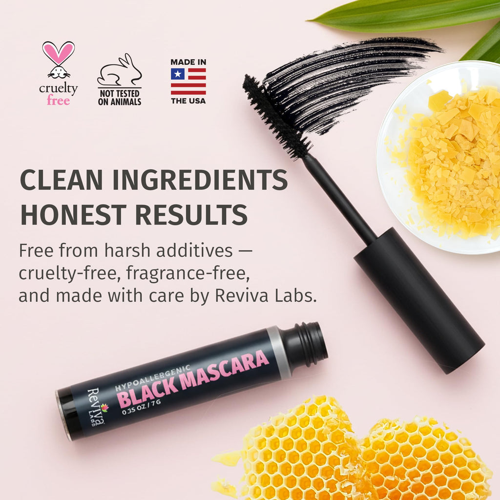 Reviva Labs Black Hypoallergenic Mascara – Gentle Volumizing & Lengthening for Sensitive Eyes (3-Pack)
