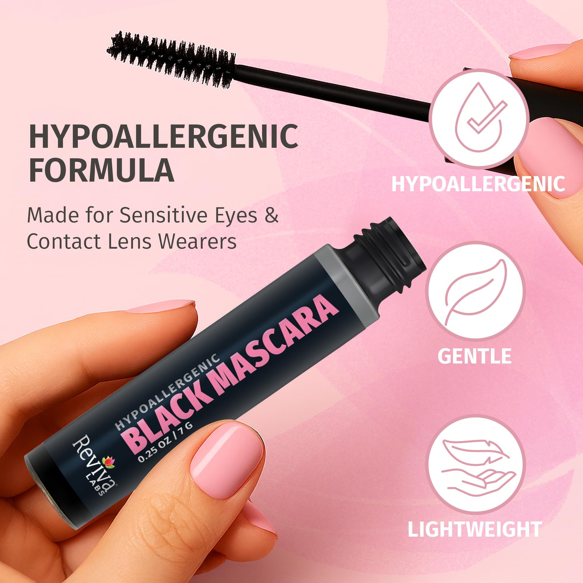 Reviva Labs Black Hypoallergenic Mascara – Gentle Volumizing & Lengthening for Sensitive Eyes (3-Pack)