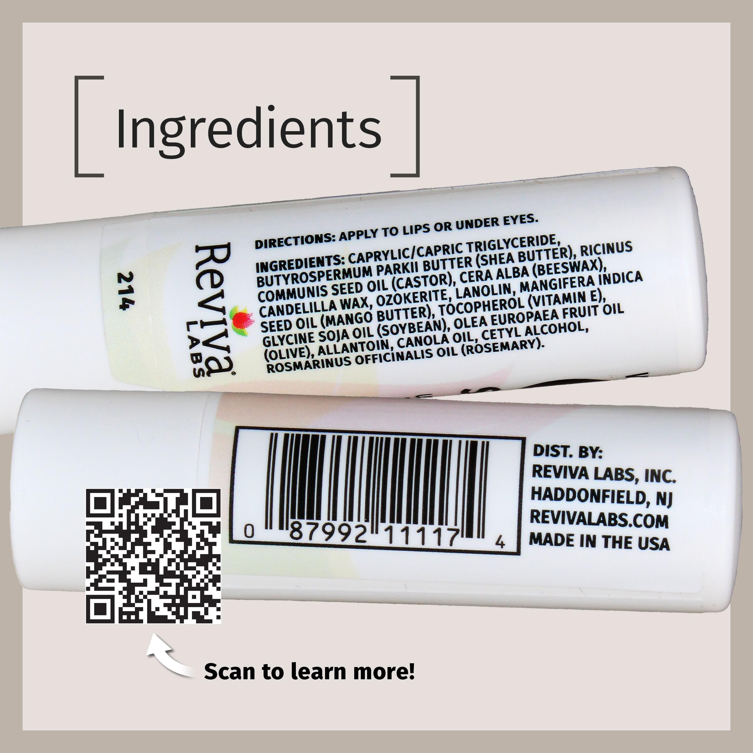 Reviva Labs Vitamin E Stick – Hydrating Lip Balm for Lips & Under-Eye Care | Beeswax, Shea Butter & Allantoin | Pack of 6