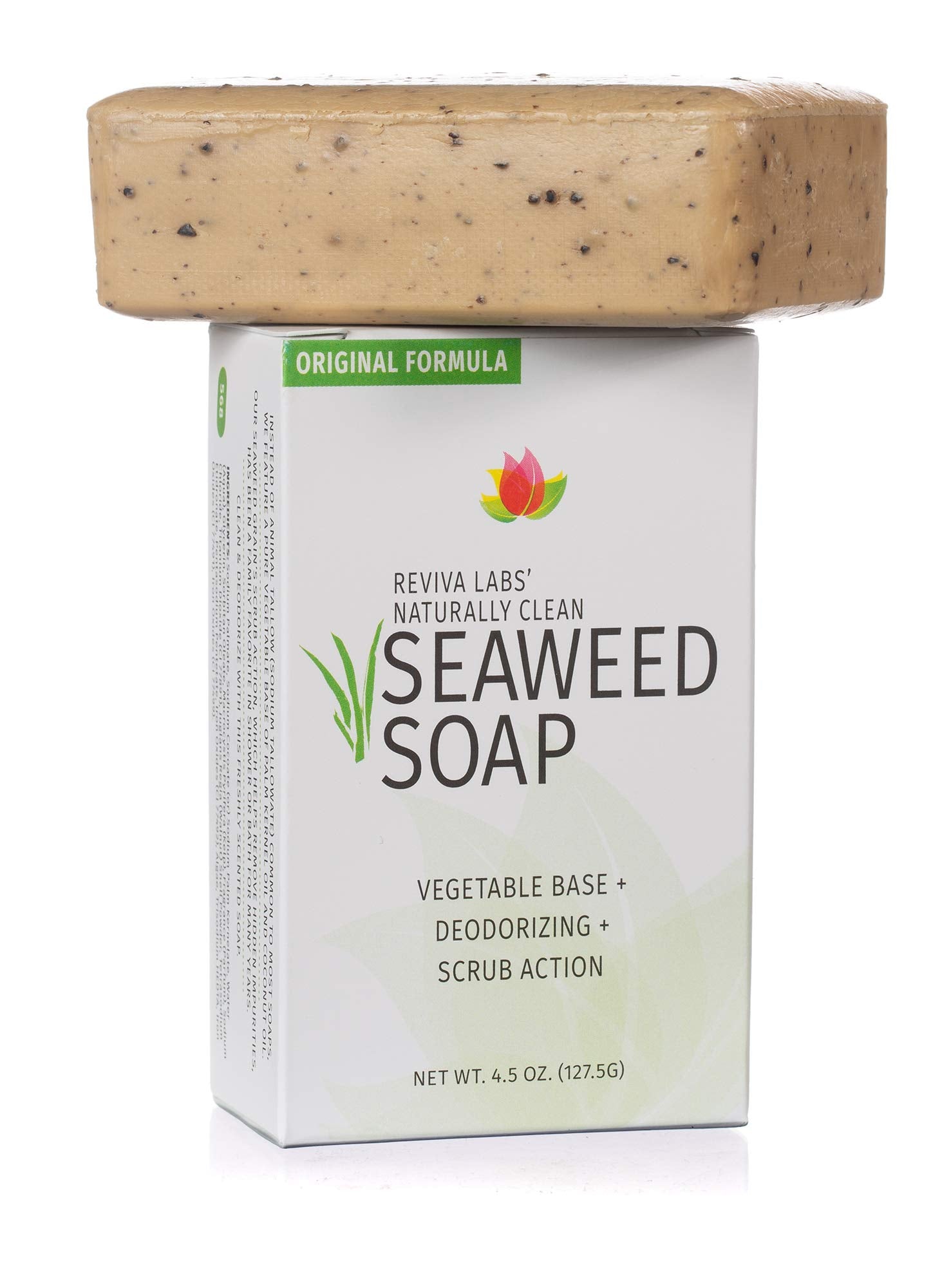 Reviva Seaweed Soap 4-Pack | Organic Seaweed Face Scrub & Exfoliating Body Bar - 4.5 oz | Made in USA