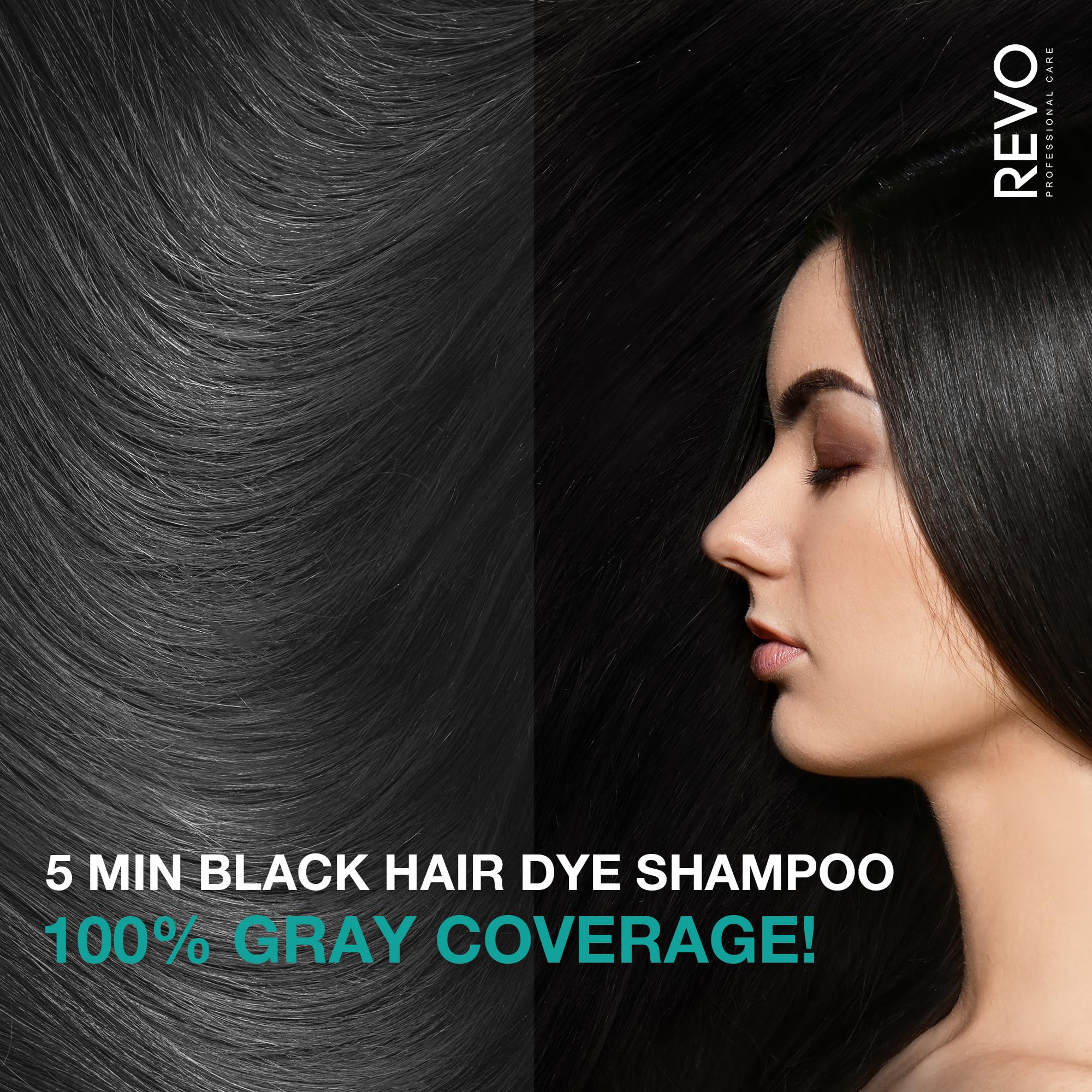 REVO Instant Black Hair Dye Shampoo – 3-in-1 Color & Conditioning (300ml) – Ammonia-Free, 5-Minute Gray Coverage