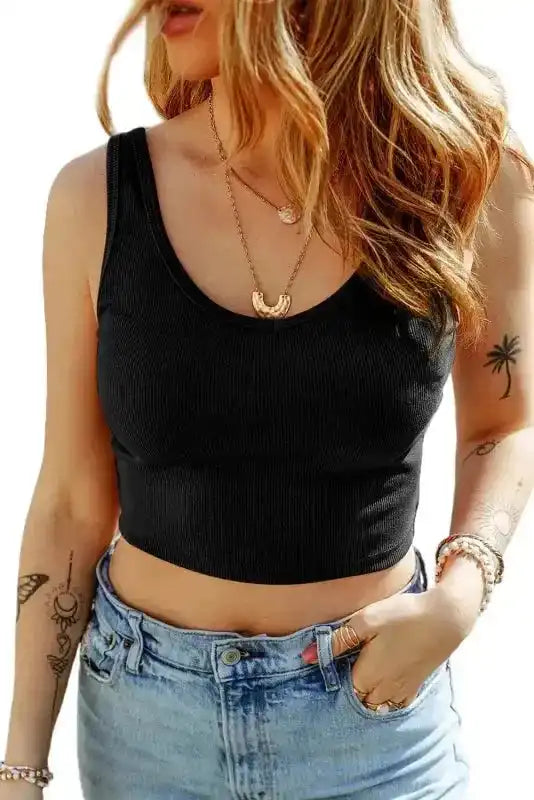 Ribbed Crop Tank Top Slim Fit Sleeveless