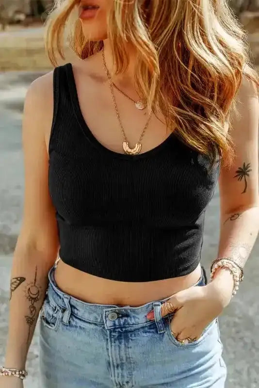 Ribbed Crop Tank Top Slim Fit Sleeveless