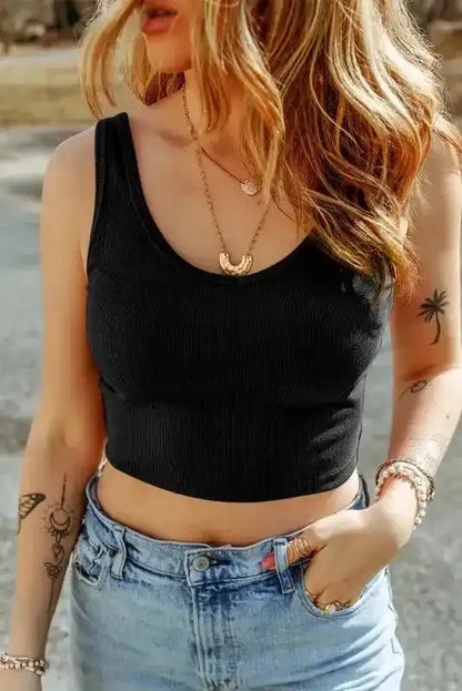 Ribbed Crop Tank Top - Basic Slim Fit